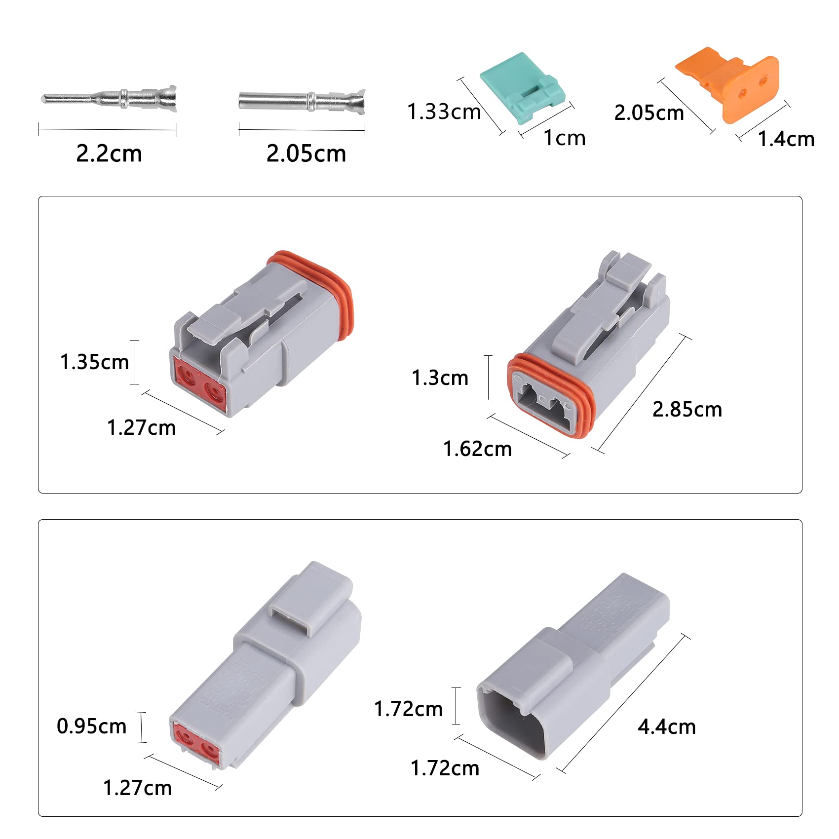 Muyi 10 Kit 2 Pin Way Dt04-2P Dt06-2S Waterproof Connector 13 Amps Continuous 14-18 Awg Dt Series Connector