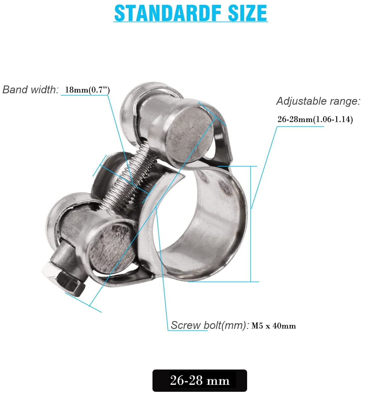 Peromi 4 Pack 26-28Mm T-Bolt Hose Clamp,Stainless Steel_304Intercooler Pipe Tube Clamps,Turbo Pipe Clamps,Clamp Adjustable Range