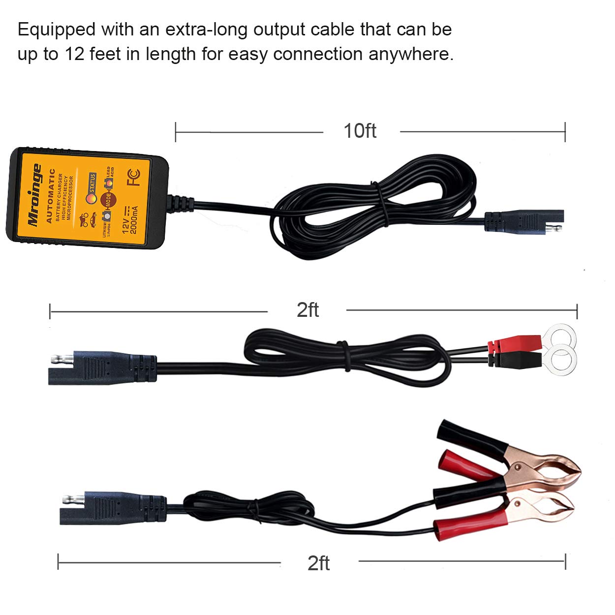 Mroinge 12V 2A Lead Acid & Lithium(Lifepo4) Automatic Trickle Battery Charger Smart Battery Maintainer For Car Motorcycle Lawn Mower Boat Atv Sla Agm Gel Cell Lithium(Lifepo4) And More Batteries
