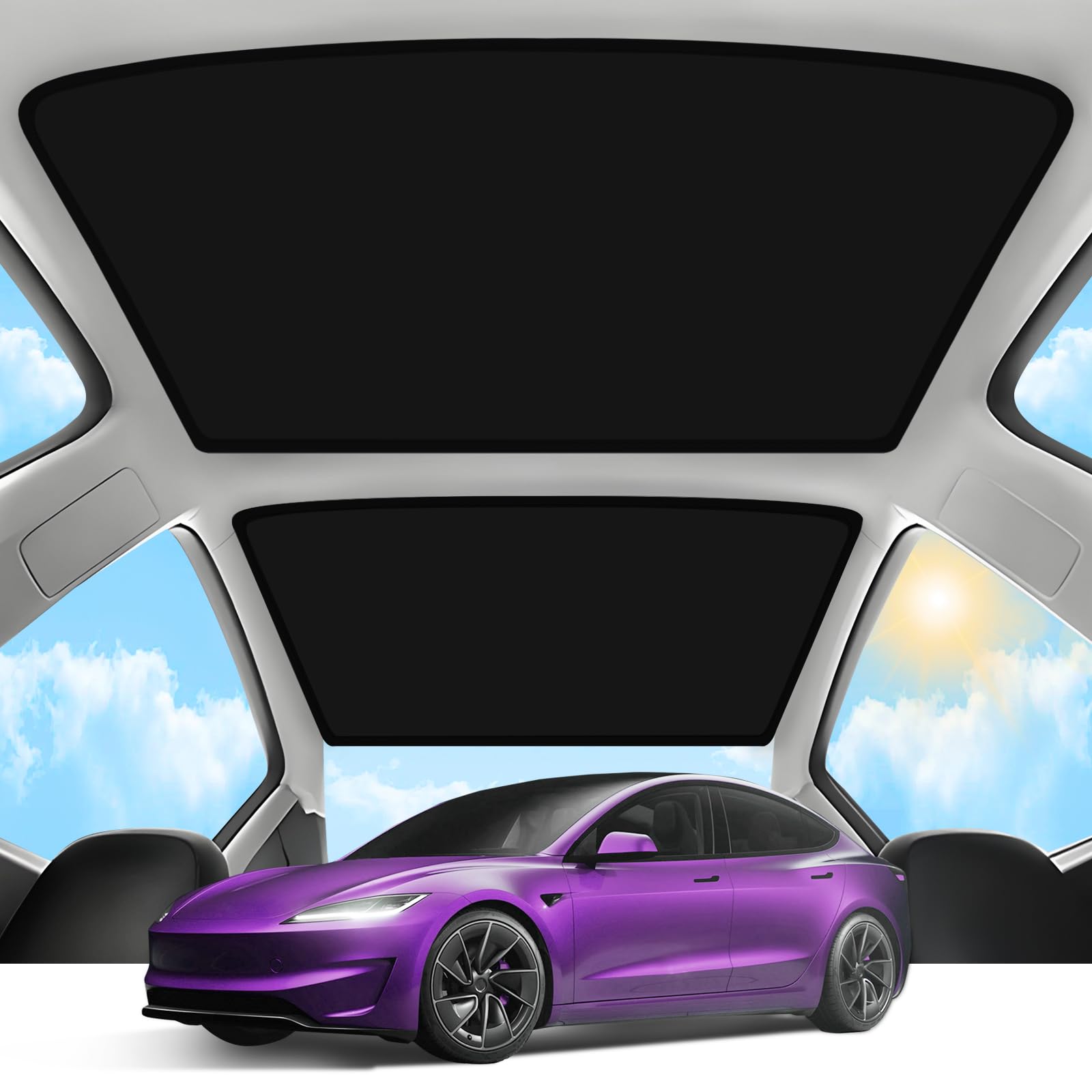 Tsldrv 2025 Upgrade Sunshade Roof For Tesla Model 3 Highland 2024 2025 [No-Gap/Sag-Free] Heat Insulation Glass Roof Sunshade Sun