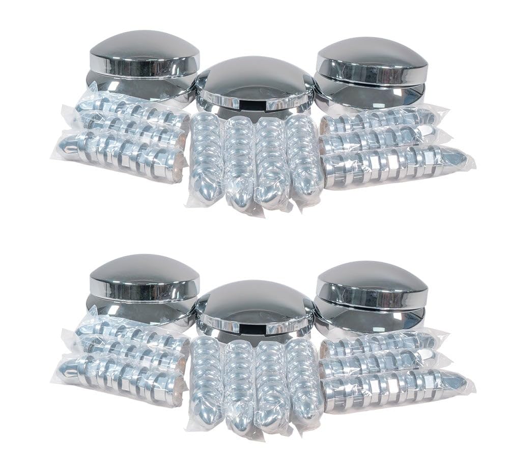 Mytee Products 2 Pack Steel Chrome Axle Wheel Cover Set - Includes (2) Front Hub Caps, (4) Rear Hub Caps, (60) Lug Nut Covers 33