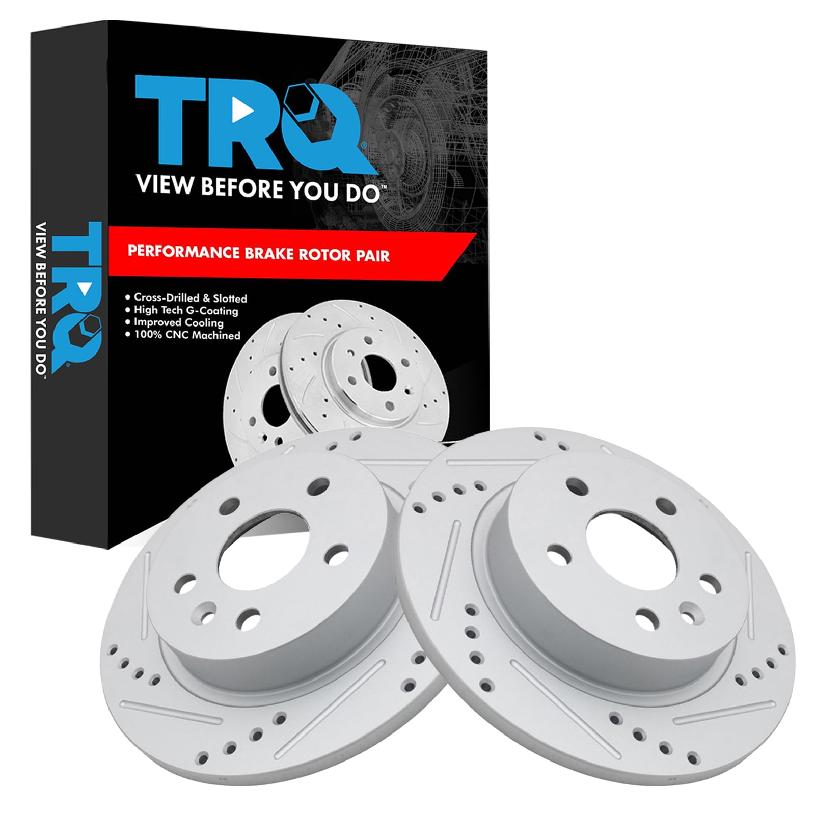 Trq Rear Performance Brake Rotors Set Premium G-Coated Cross Drilled & Slotted Compatible With 2013-2022 Buick Encore 2011-2015