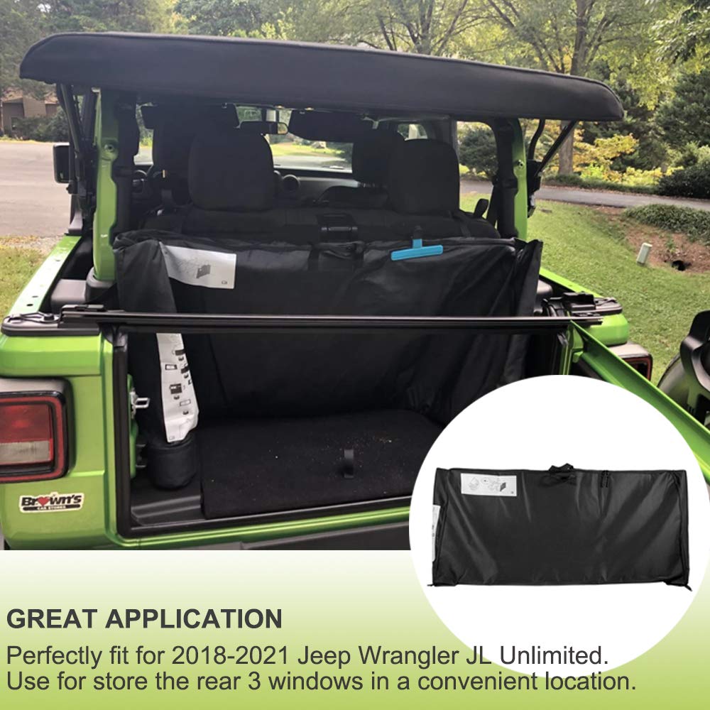Soft Top Window Storage Bag fits for 2018 2019 2020 2021 2022 2023 2024 Jeep Wrangler JL JLU Sports Sahara Freedom Rubicon Unlim