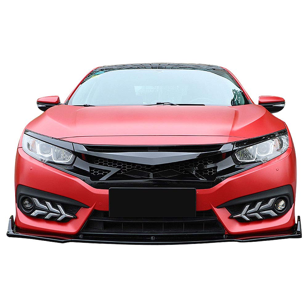 Freemotor802 Compatible With 2016-2018 Honda Civic All Models 2019-2021 Honda Civic Hatchback And Si Models Only Front Grille, Gloss Black Abs Plastic Hood Grill Cover