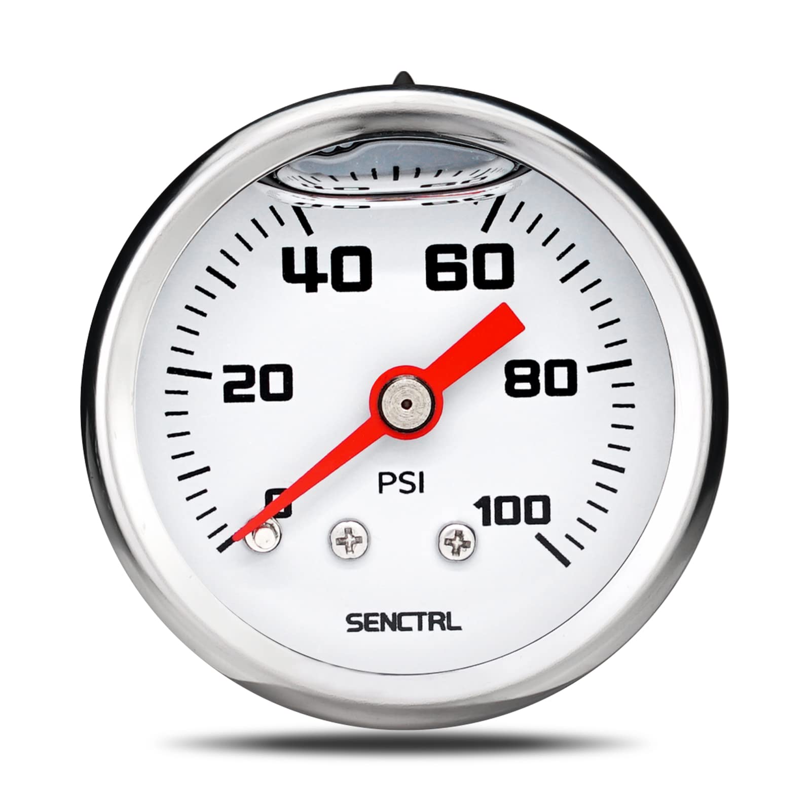 SENCTRL 0-100 Psi Fuel Pressure Gauge, 1-1/2'' Dial Size, 1/8'' NPT Back Mount, Glycerin Liquid Filled, Stainless Steel Case, In