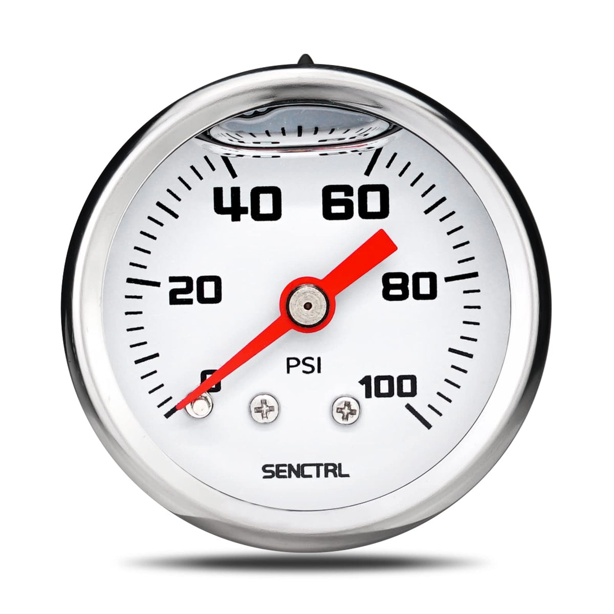 SENCTRL 0-100 Psi Fuel Pressure Gauge, 1-1/2'' Dial Size, 1/8'' NPT Back Mount, Glycerin Liquid Filled, Stainless Steel Case, In