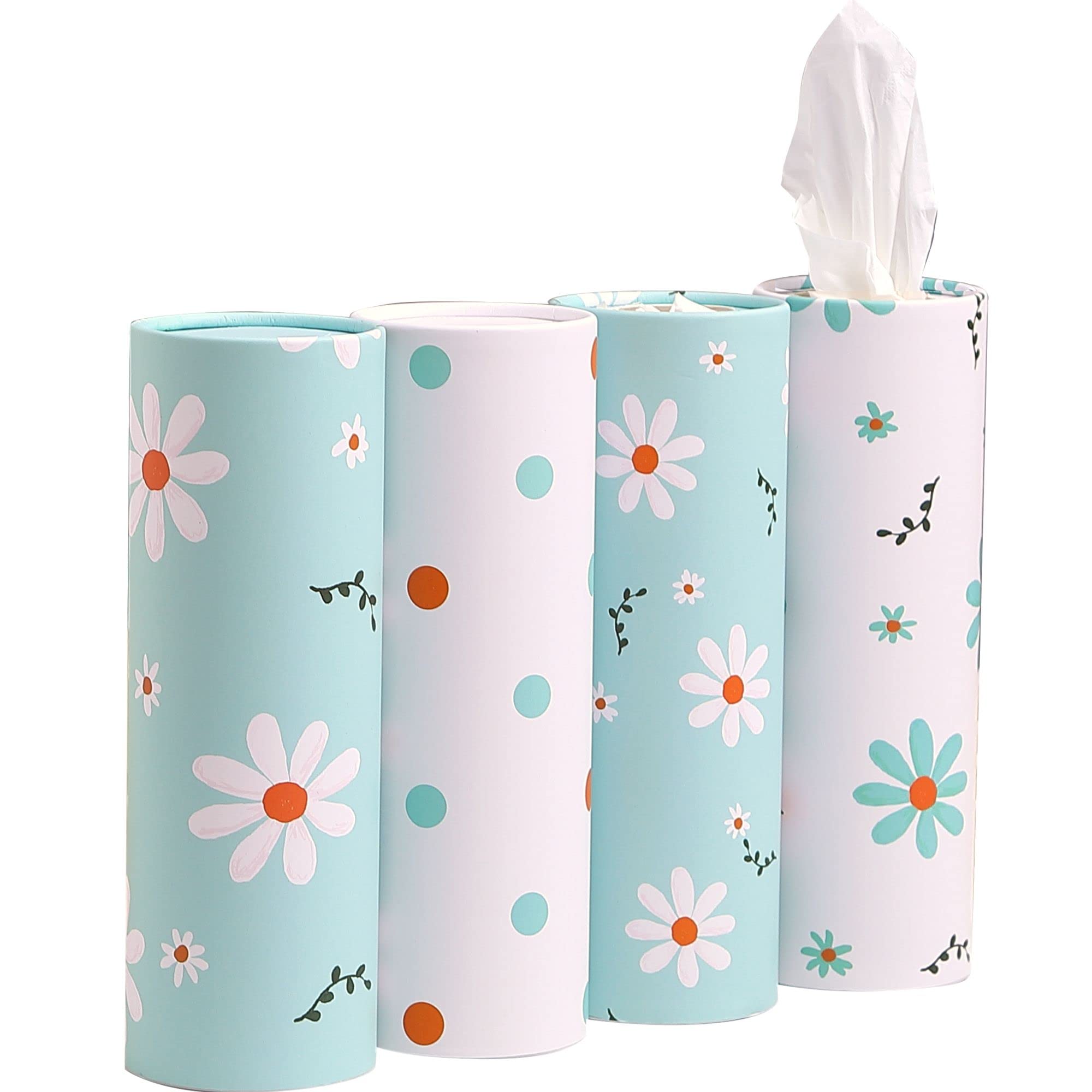 Car Tissue Holder With Facial Tissues Bulk - 4 Pk Car Tissues Cylinder, Tissue Holder For Car, Travel Tissues For Car Cup Holder, Refill Car Tissue Box Round Container