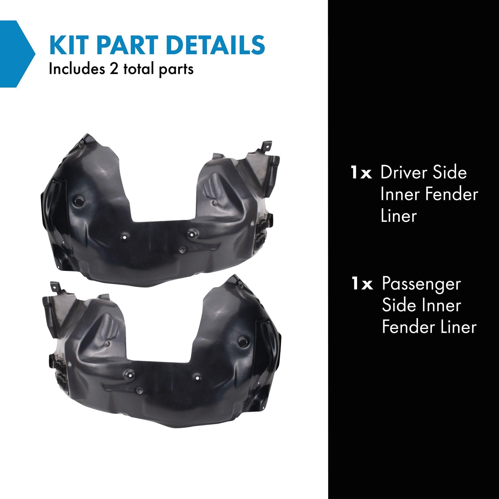 Trq Inner Fender Liner Set Compatible With 2016-2020 Ford Mustang Fo1248183 Fo1249183