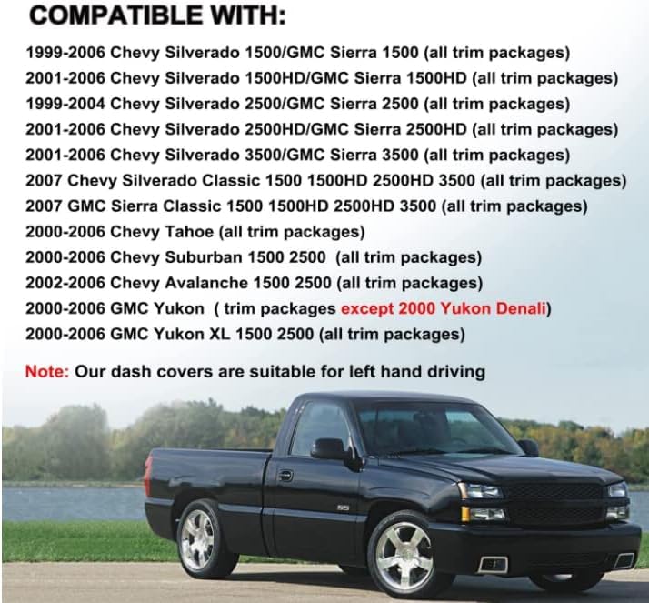 Dash Cover Mat Pad Custom Fit For 1999-2006 Gmc Sierra/Chevy Chevrolet Silverado,2000-2006 Gmc Yukon Xl/Chevy Suburban Tahoe Ava