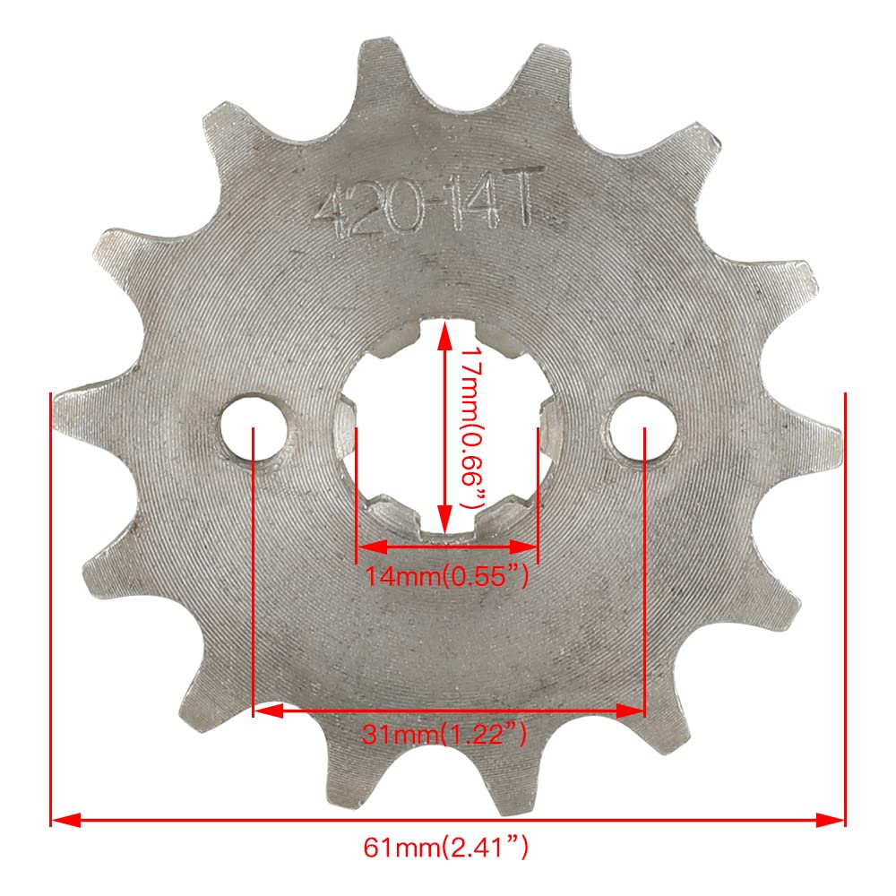 HIAORS 420 14T 17mm Motorcycle Front Engine Sprocket for 50cc 70cc 110cc 125cc 140cc 160cc Honda HONDA Z50 CT70 Speed Mini Bike