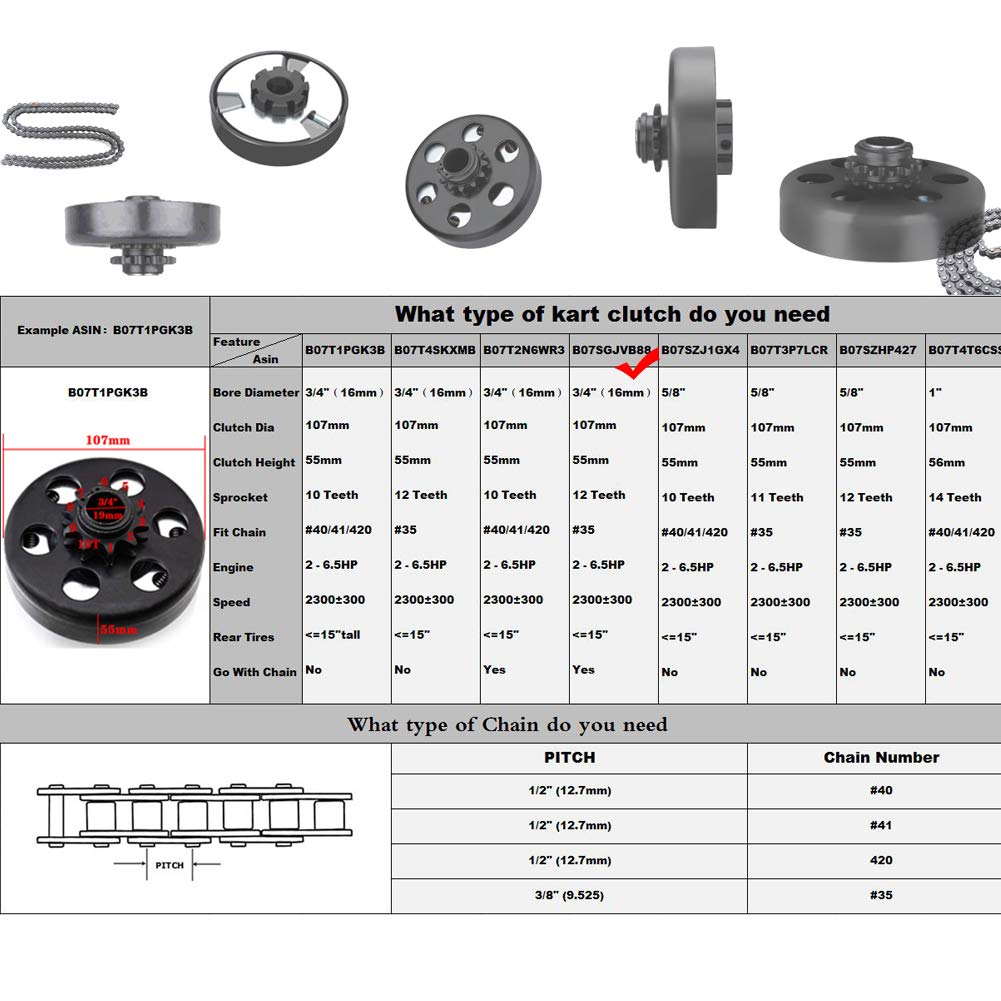 MOOSUN Centrifugal Clutch 3/4'' Bore #35 Chain 12 Tooth for Go Karts Mini Bike Replace Parts (12T Centrifugal Clutch with #35 Ch