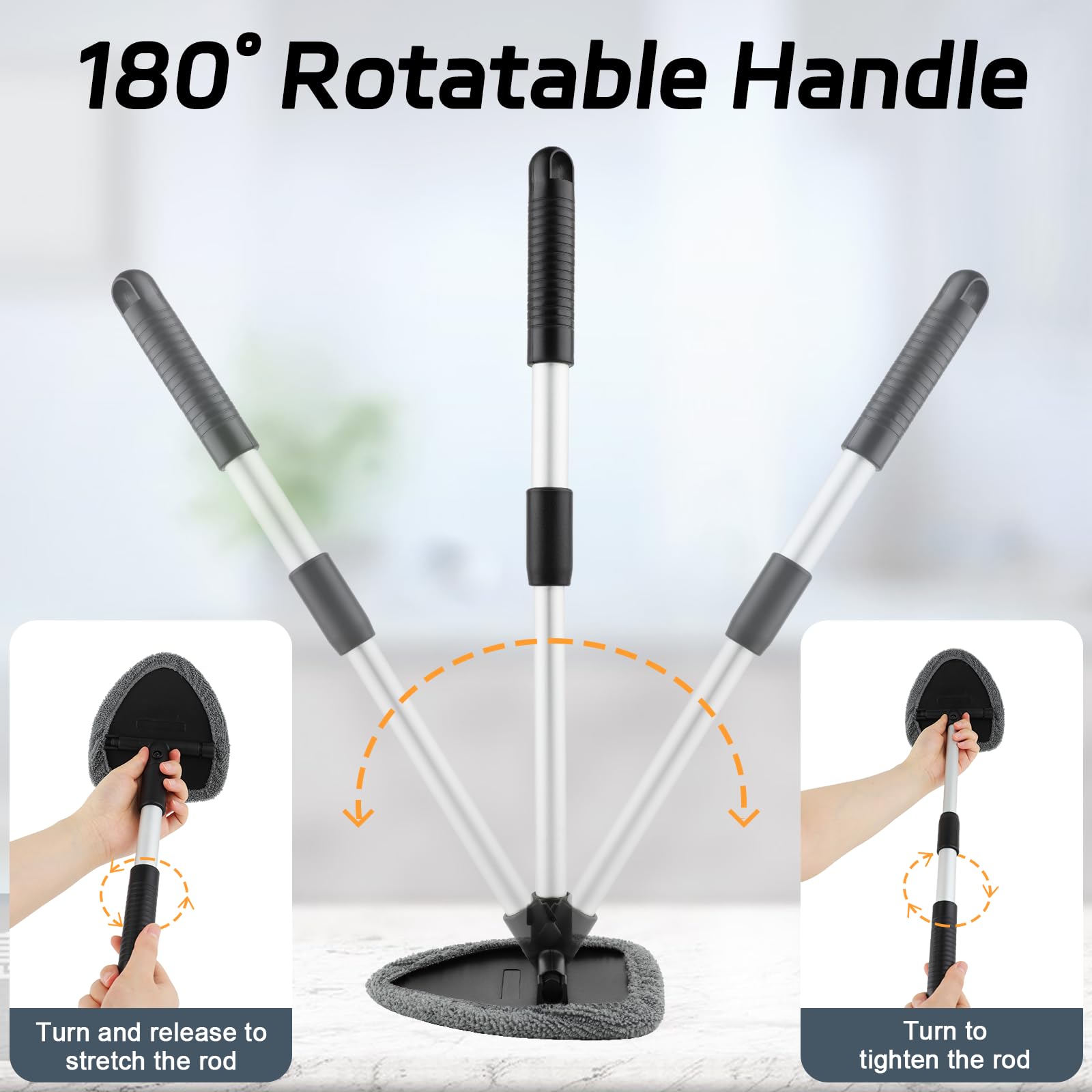 Car Windshield Cleaner Tool, Window Glass Cleaning Tool Inside with 4 Reusable Microfiber Pads, 2 Extendable Handle and 2 Spray