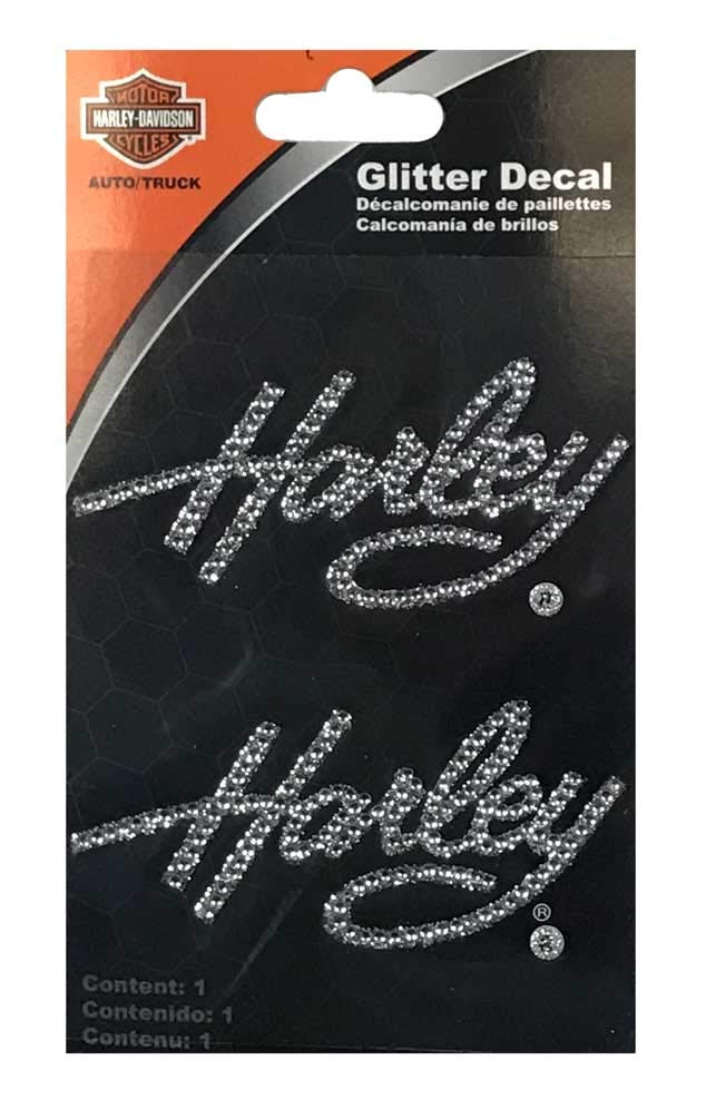 Harley-Davidson Rhinestone Harley Script Logo Glitter Decals - Silver - 3 X 5In.