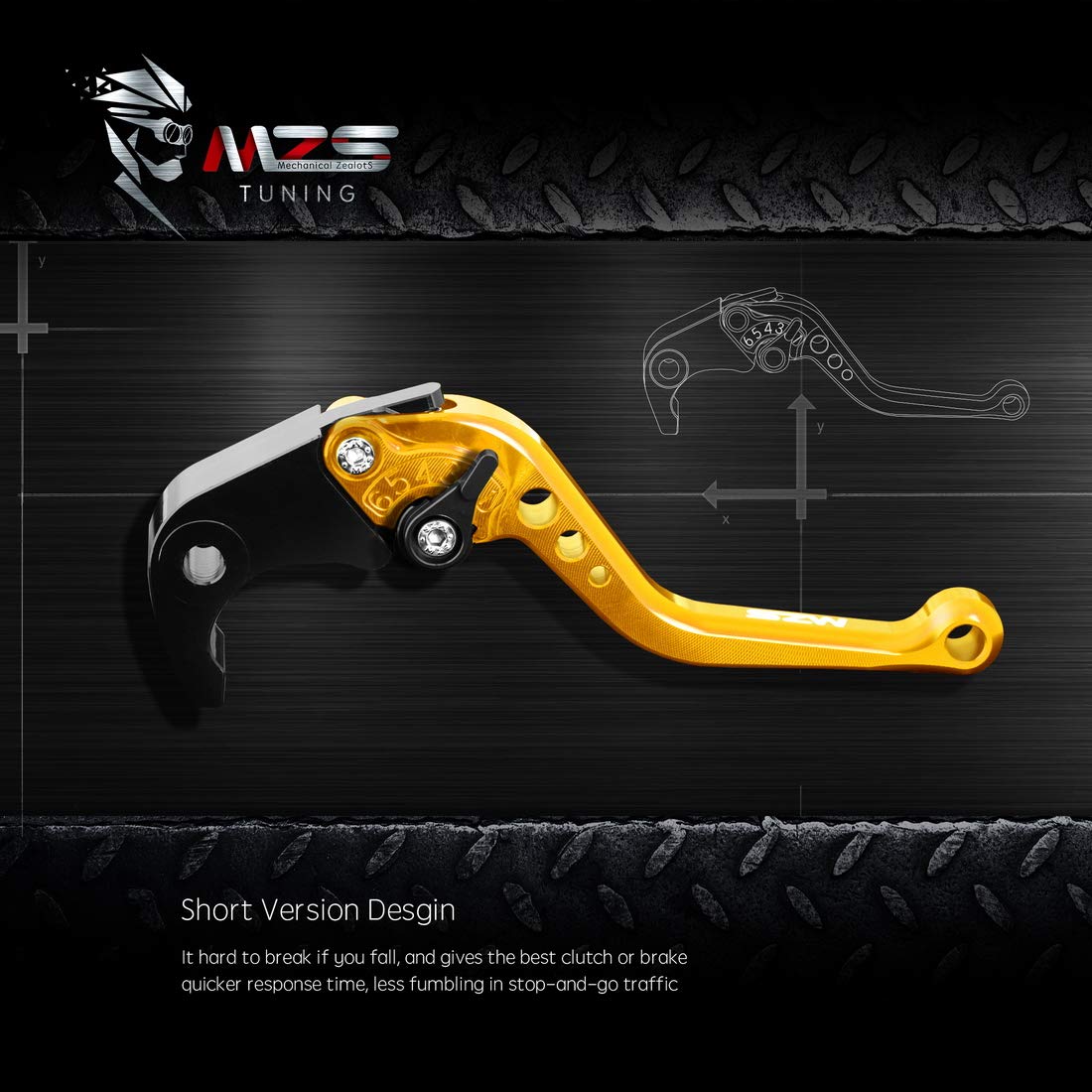 Mzs Gold Motorcycle Brake Clutch Levers Adjustable Short Cnc Compatible With Yzf R3 2015-2025 / Yzf R25 2015-2025 / Mt03 2016-20