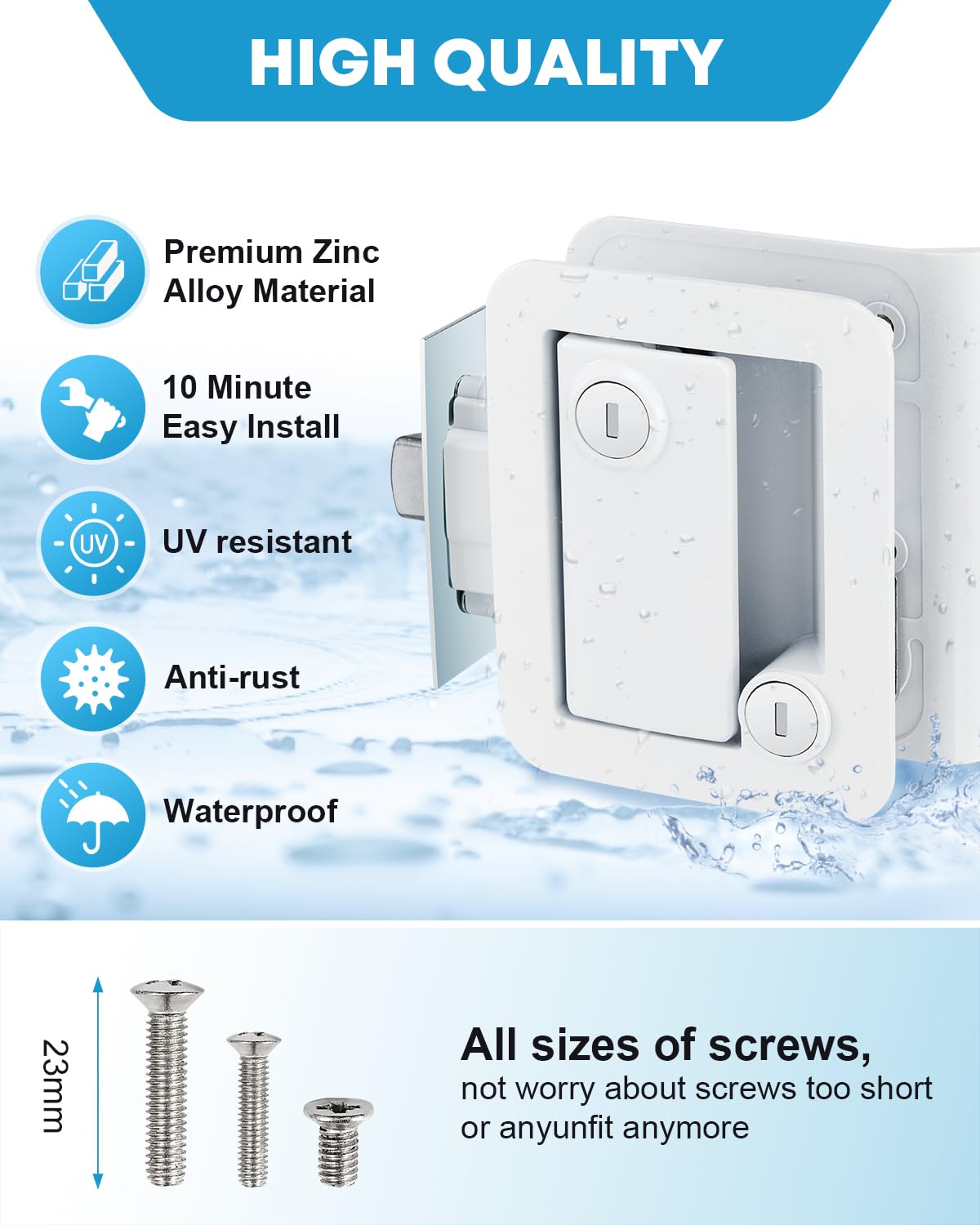 Kohree RV Door Lock Replacement - Metal Paddle Deadbolt, White 1 Pack, Camper Handle Latch with Keys for Travel Trailers and Cargo Haulers