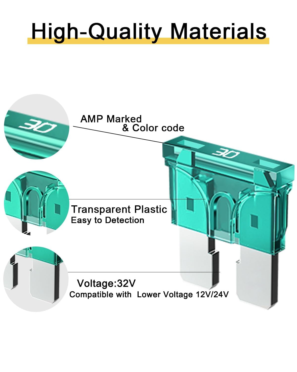 Riseuvo 20Pcs 30A Standard Car Fuses - 30 Amp Automotive Fuses(Ato/Apr/Ats), 32V (12/24V) Blade Fuse For Rv/Truck/Suv
