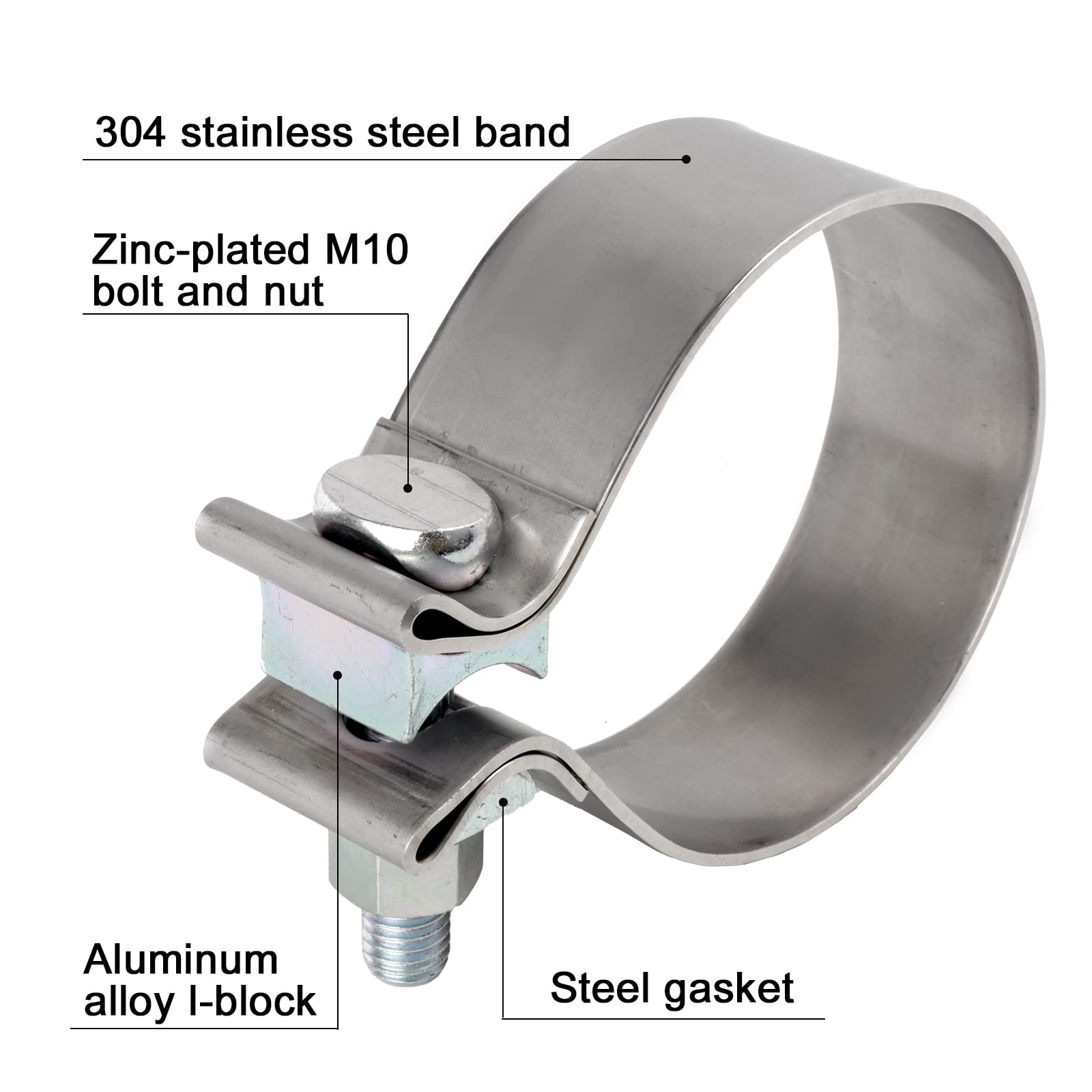 Tirol 3 Exhaust Clamp 3 Inch Exhaust Clamp Stainless Steel Narrow Band Muffler Clamp For 3' Od Exhaust Pipe, Muffler Pipe 2Pcs