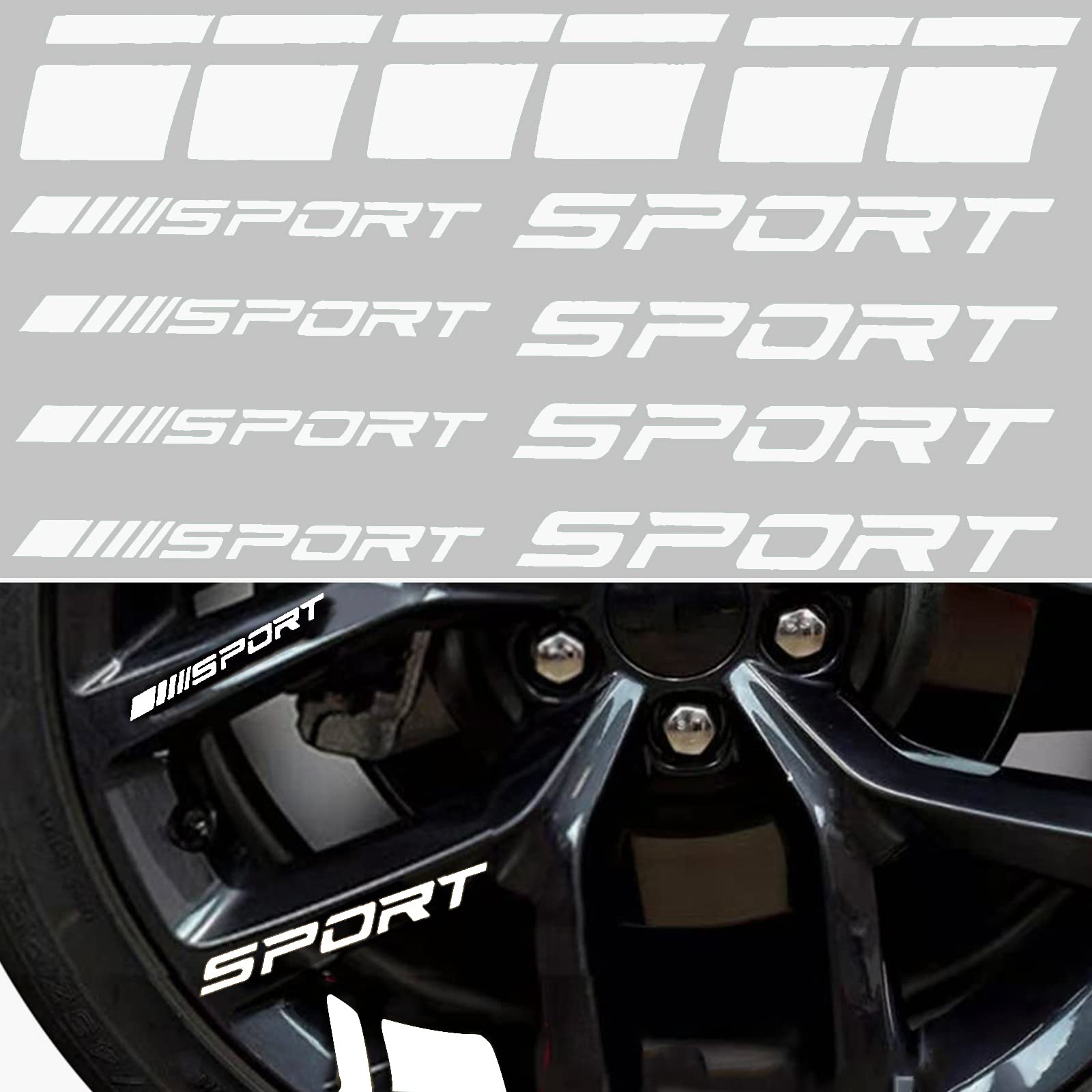 Pincuttee 14Pcs Car Decal Stickers,Wheel Rim Decal Sticker,Sport Logo Reflective Stickers,Sport Emblem Car Rear Bumper Sticker,R