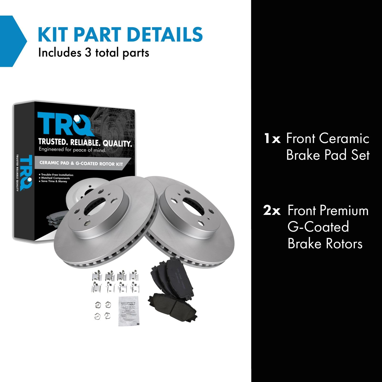 Trq Front Brake Pad & Rotor Kit Brake Pads Brake Rotor Ceramic Vented Premium G-Coated Compatible With 2013 Scion Iq 2012-2019 T