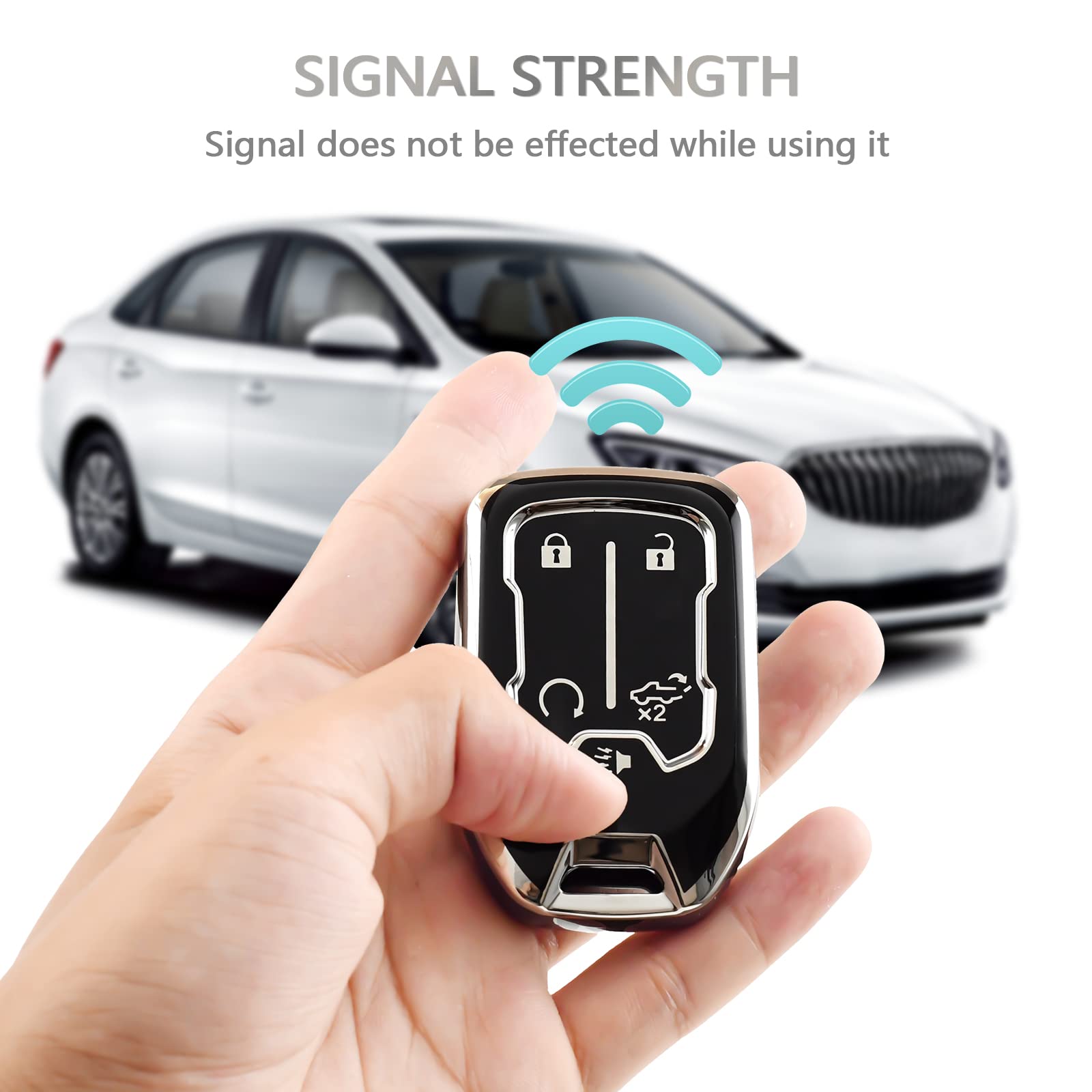 Offcurve Compatible With Gmc Key Fob Cover Key Fob Case For Chevy Suburban Tahoe Terrain Acadia Yukon Silverado Gmc Sierra 1500 2500Hd 3500Hd Car Accessories Smart Key Protector, Black