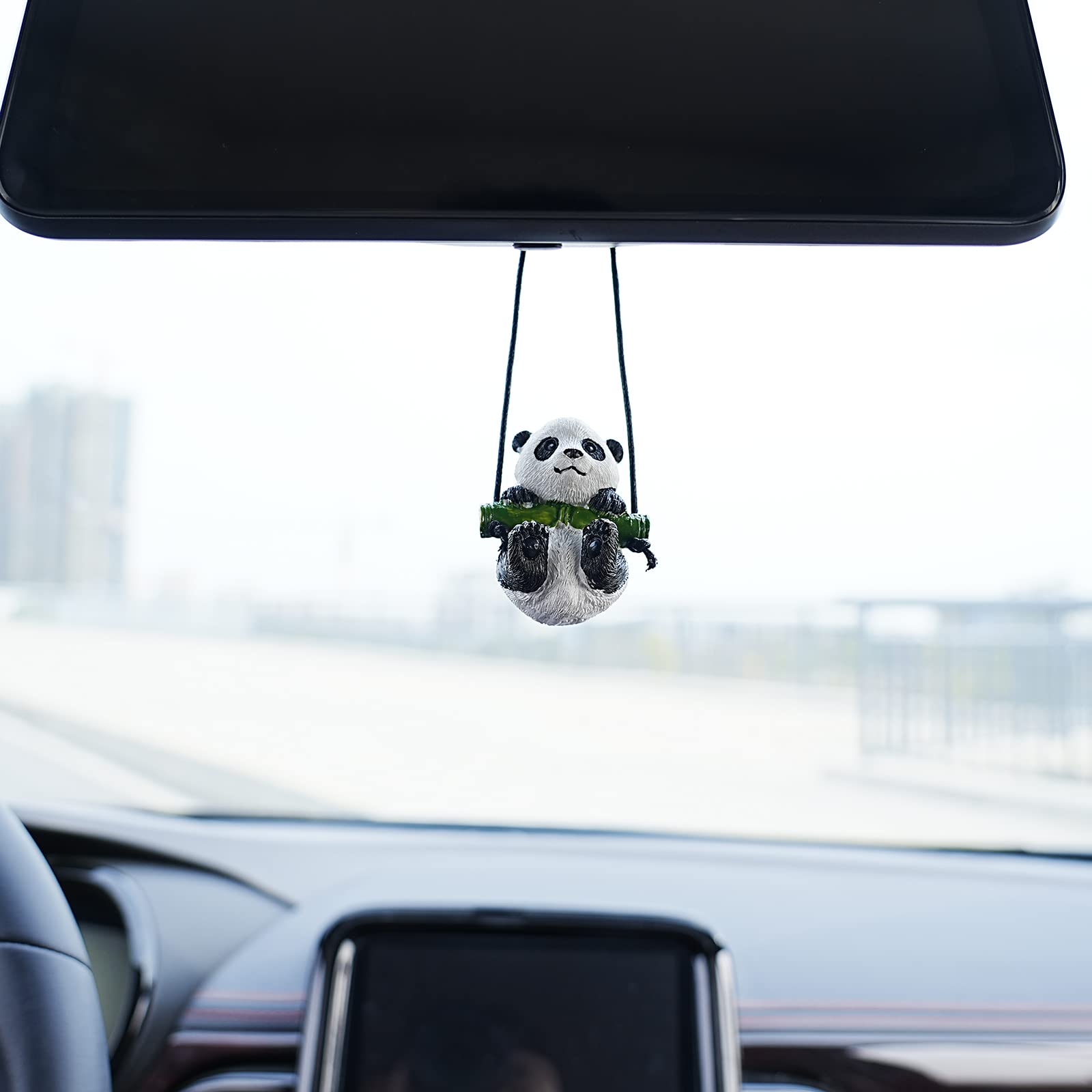 Amioro Cute Swinging Duck Car Mirror Hanging Accessories Fun Interior Rearview Mirrors Decoration (Panda)