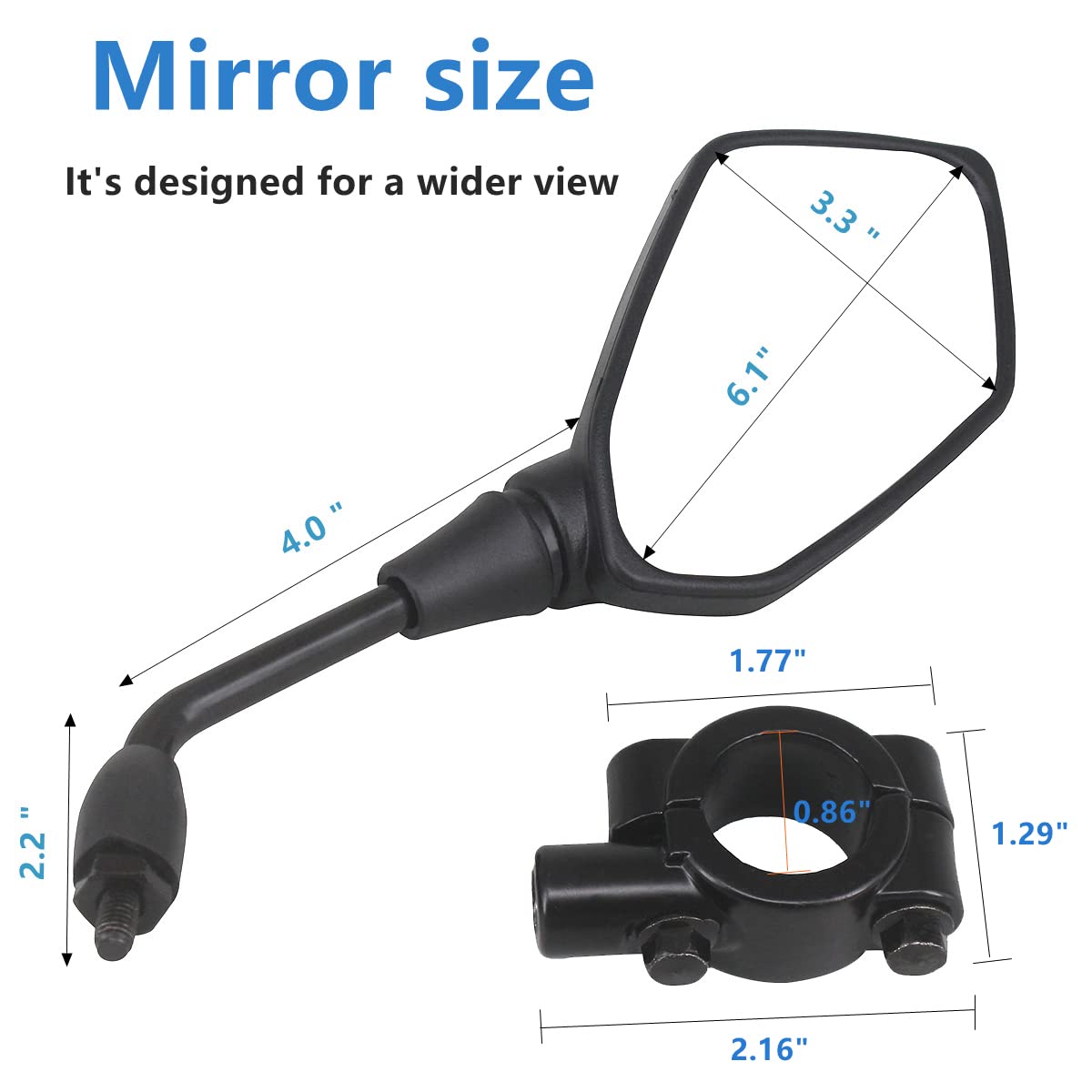 Motorcycle Mirrors,Hkoo Universal Hawk-Eye Motorcycle Convex Rear View Mirror - With 10Mm Bolt, Handle Bar Mount Clamp Compatible With Cruiser, Suzuki, Honda, Victory And More