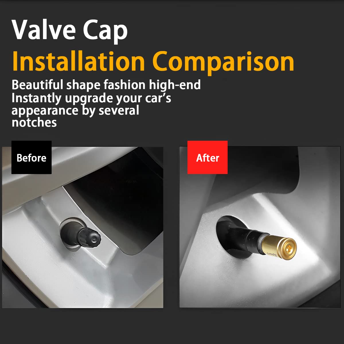 Tire Valve Stem Cap, Anti-Theft Design Zinc Alloy Stem Covers, 4 Pcs Auto Wheel Cap Sets With Rubber Seal, Universal Vehicle Accessories Fit For Cars, Trucks, Motorcycles, Bicycles (Gold)