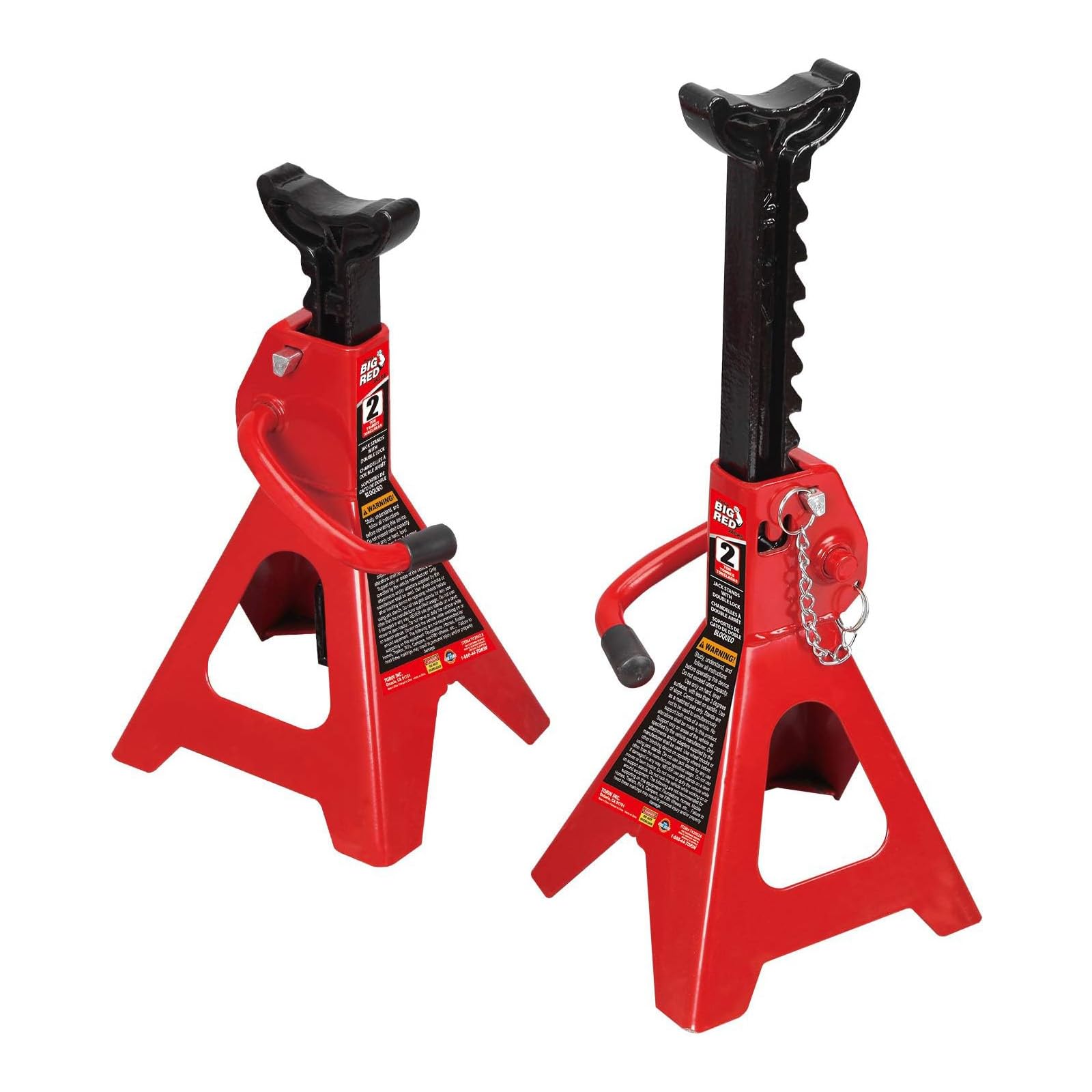 BIG RED 2 Ton Steel Double Locking Jack Stands: Adjustable Height Car Jack Stands for Cars, Sedans, Small Vehicles, 2 Pack