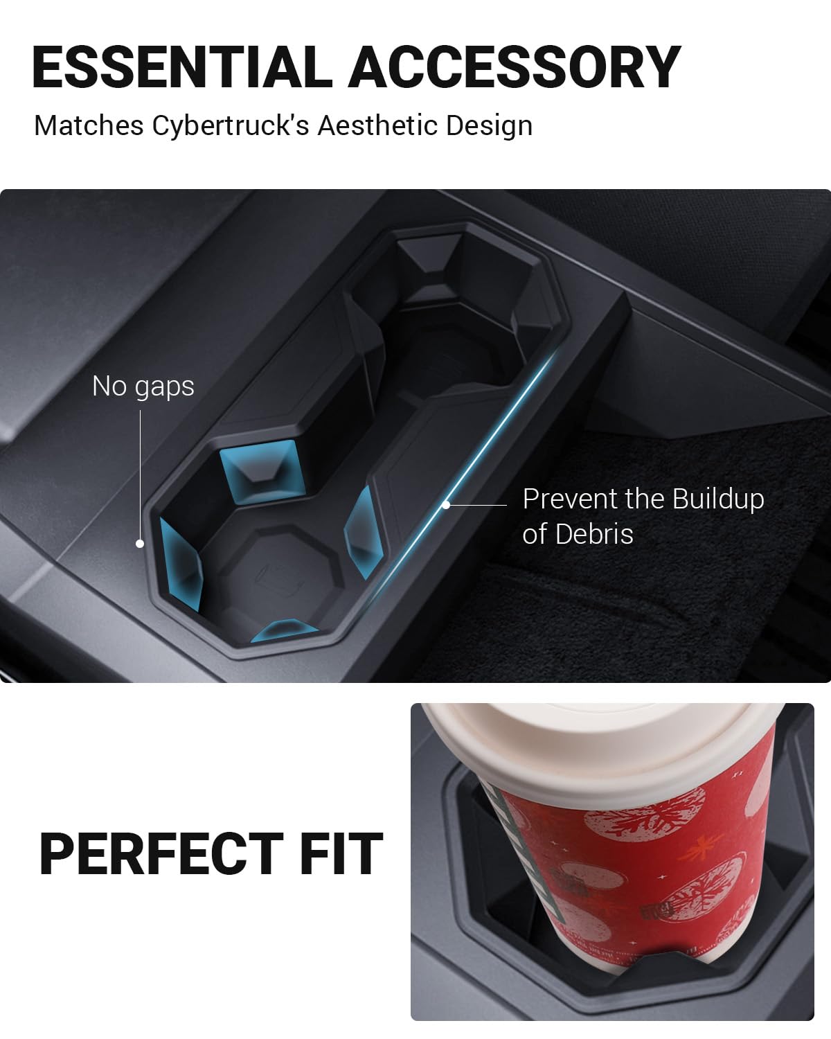 Motrobe 2024 2025 Tesla Cybertruck Center Console Cup Holder Insert [Seamless Fit For Console] Silicone Drink Organizer Holder F
