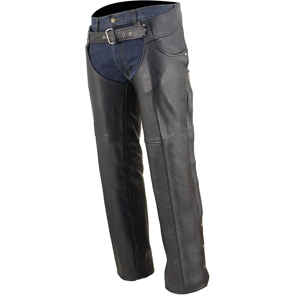 Milwaukee Leather Chaps for Men's Black Premium Leather- Classic Jean Style Pockets Motorcycle Riders Chap- LKM5781-2X-Large