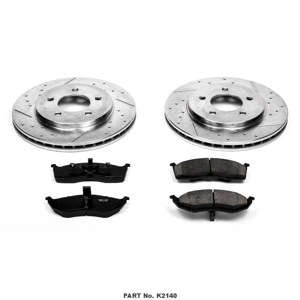 Power Stop K2140 Front Z23 Carbon Fiber Brake Pads With Drilled & Slotted Brake Rotors Kit