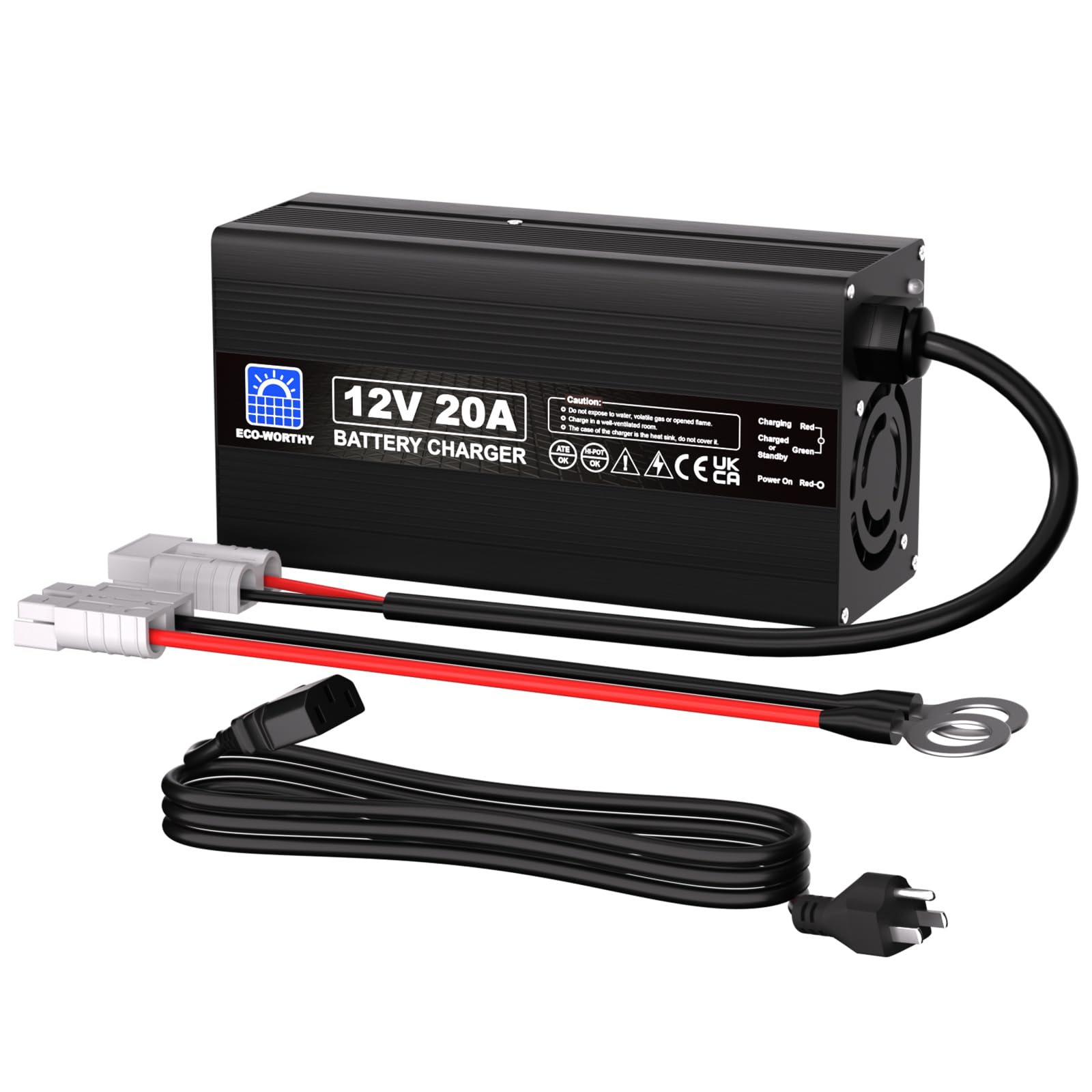 Eco-Worthy 12V 20A Lithium Battery Charger 14.6V Lifepo4 Battery Charger With Battery Quick Connector Automatic Smart & Maintenance For Deep Cycle Rechargeable Battery Boat Rv