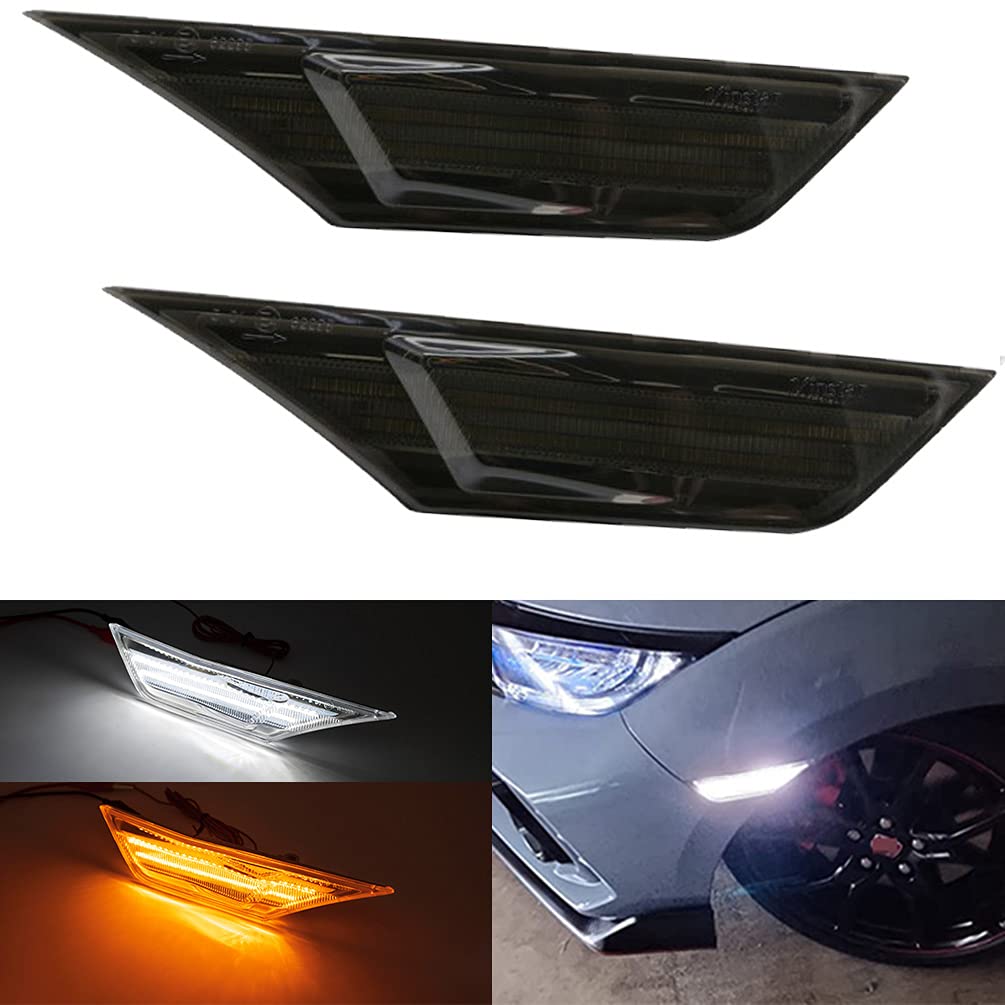 Civic Led Side Marker Lights For 2016-2021 Honda Civic Sedan Coupe Hatchback Smoked Lens Sidemarker Amber Led Turn Signal/White