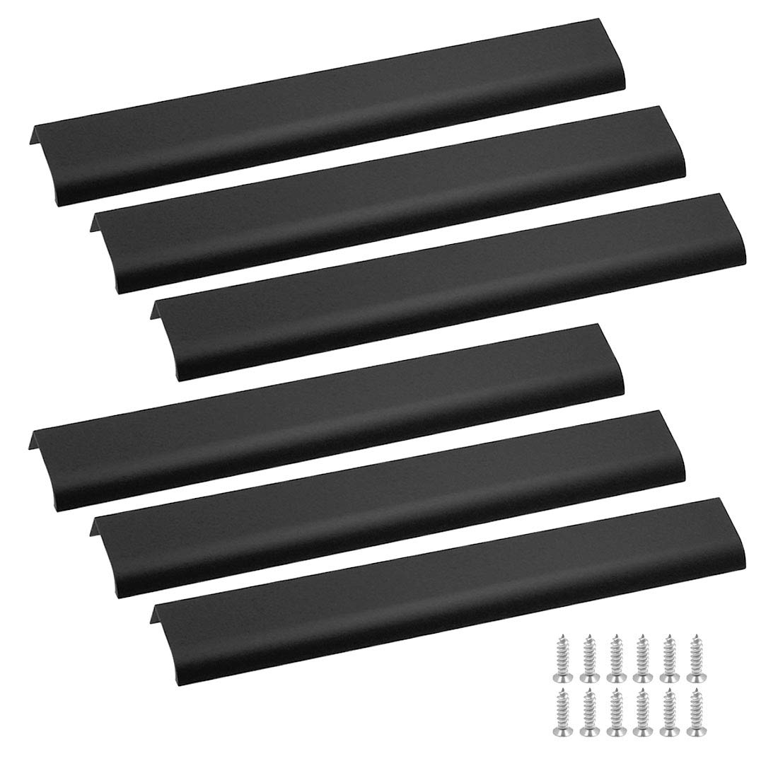 Bokwin 6Pcs Modern Style Finger Edge Pulls Tab Drawer Pull 300Mm/11.8' Hidden Cabinet Kitchen Drawer Handles For Cabinets Dresser Pulls With Screws(Black)