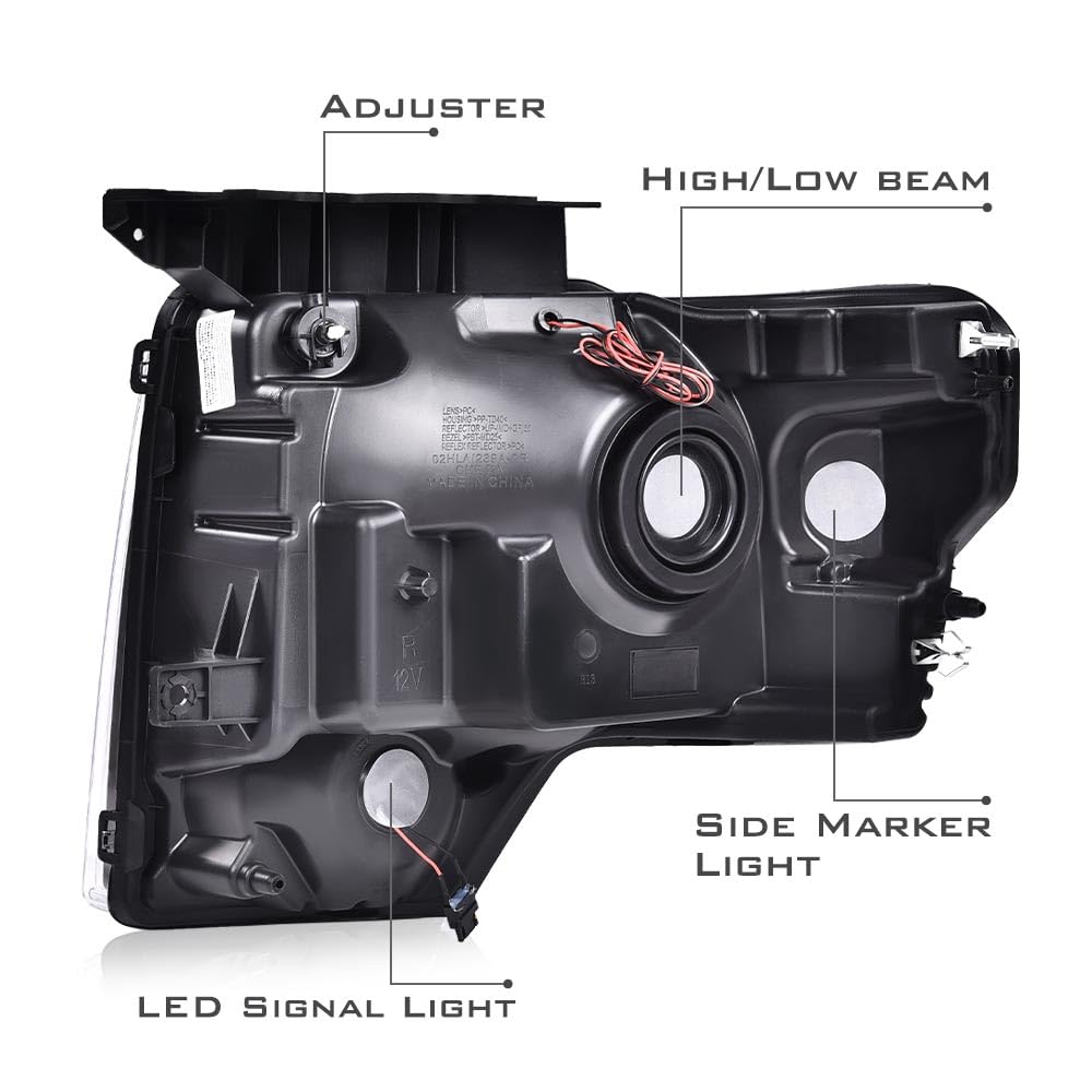 Pit66 Led Headlight Assembly Compatible With Ford F150 2009 2010 2011 2012 2013 2014 Driver & Passenger Headlamp Replacement Smo