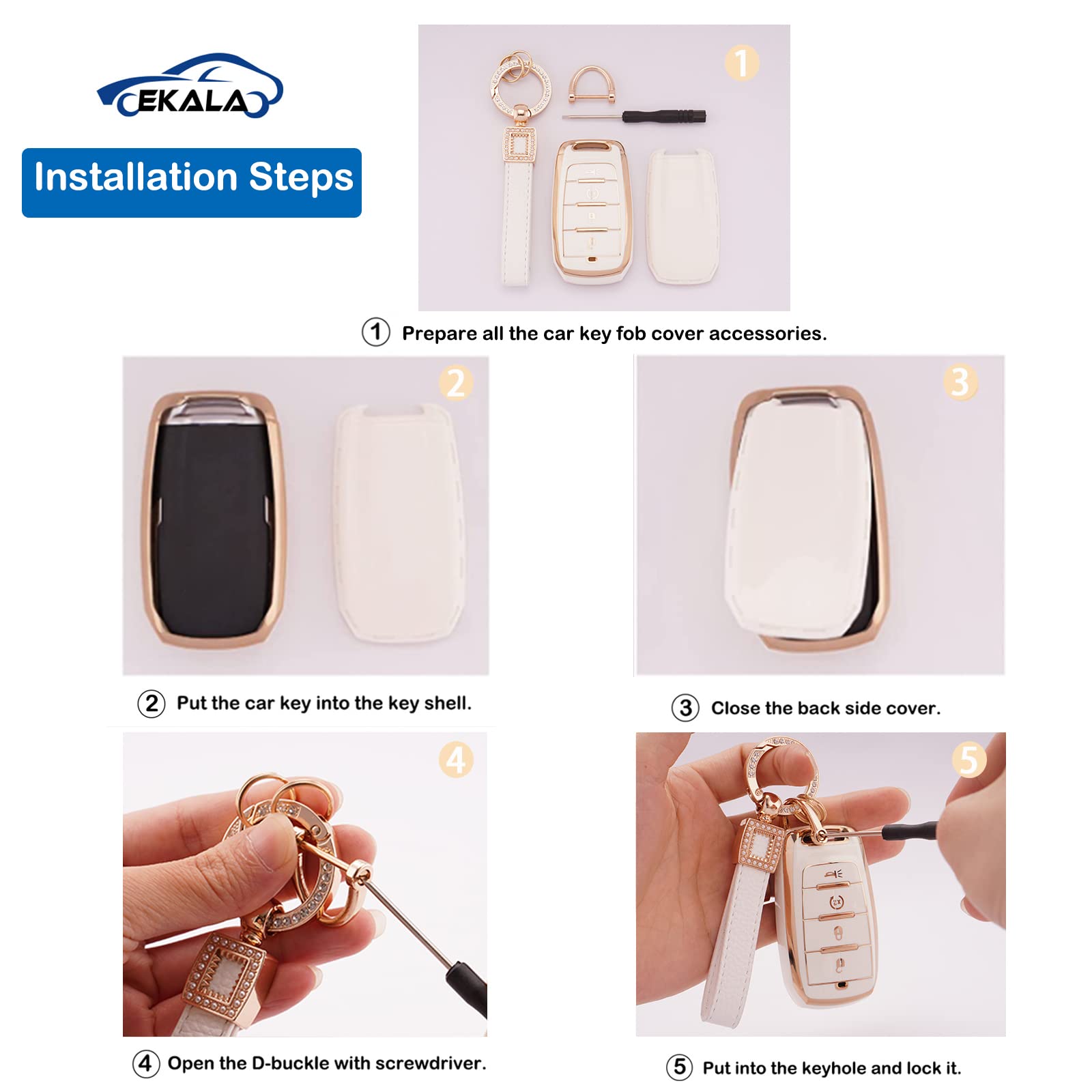 Ekala For Dodge Ram Key Fob Cover, 4 Buttons Soft Tpu Full Covers Protector Key Fob Holder With Leather Keychains Fit For 2019-2