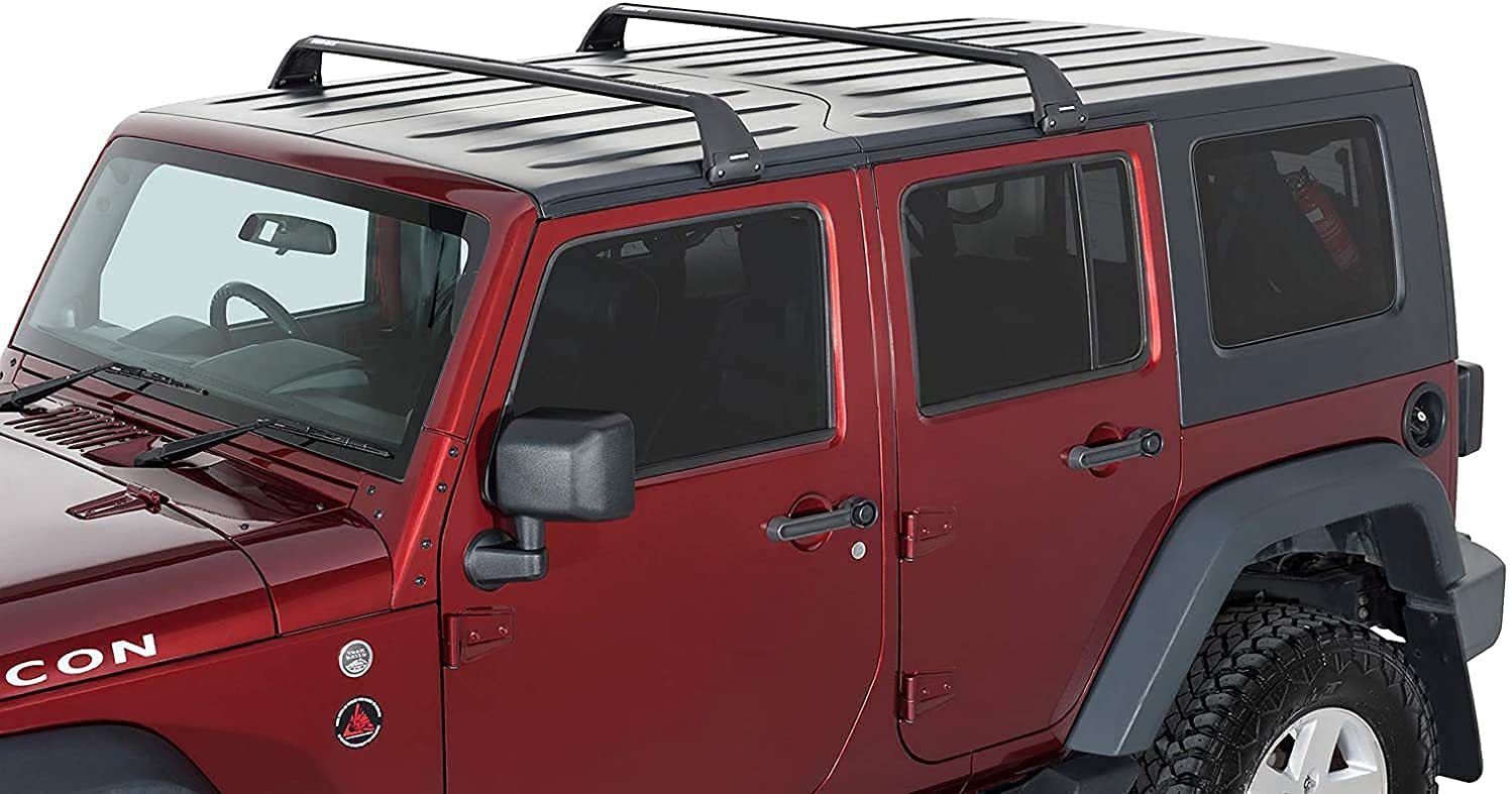 Rhino-Rack Roof Rack Compatible With Jeep Wrangler Unlimited Jk Jl Jt Gladiator 4 Door Hard Top, Gutter Mount, Powder Coated Aluminum Vortex Bars, High Strength Glass Filled Nylon Legs, Black (Sg59)