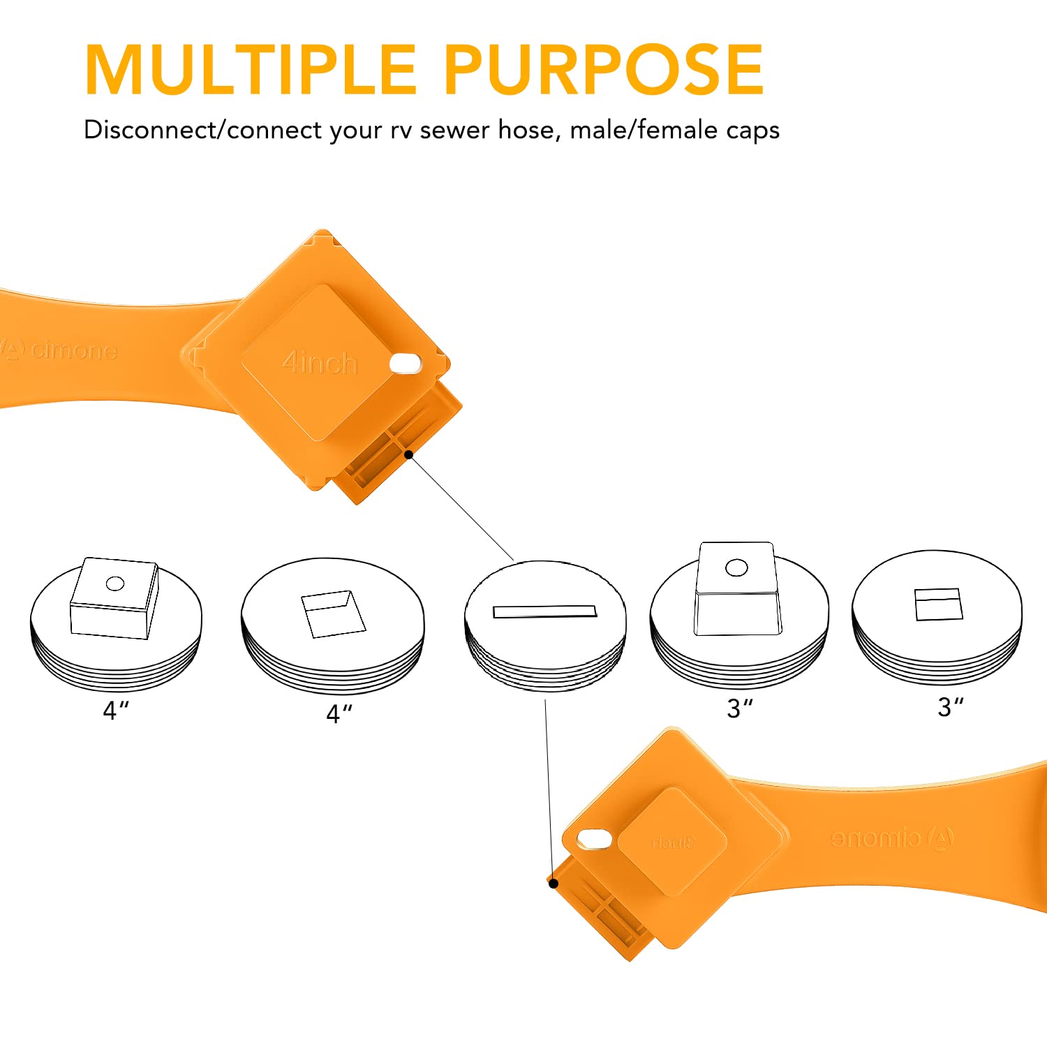 Acimone Rv Sewer Hose Fitting Wrench, Multi-Purpose Rv Sewer Hose Wrench, 2Pc Rv Sewer Cleanout Plug Cap Wrench, Orange