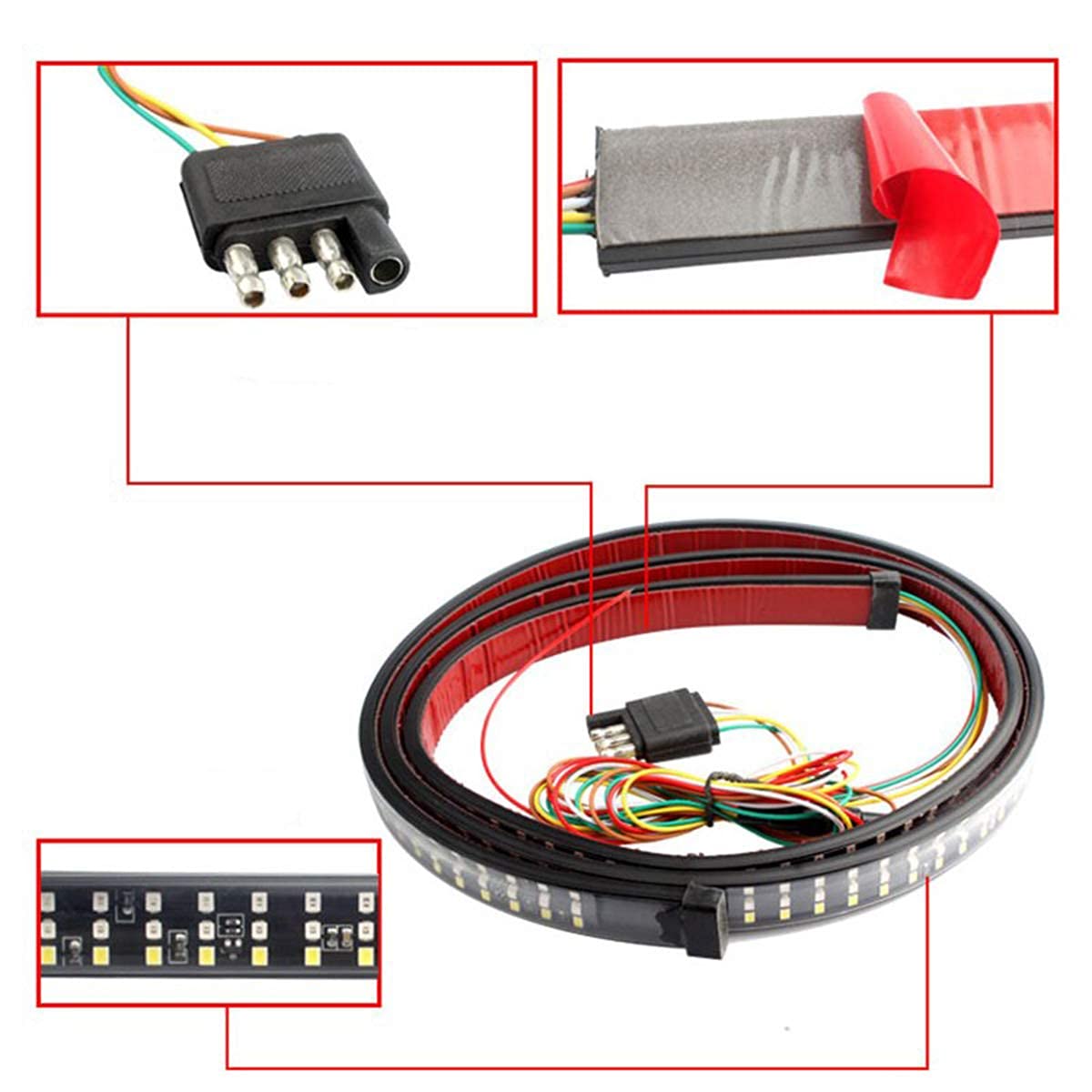 Triple Row LED Tailgate Light Bar 60 Inch LED Flexible Strip for Truck 5 Functions Red White Yellow Switchback, Sequential Turn