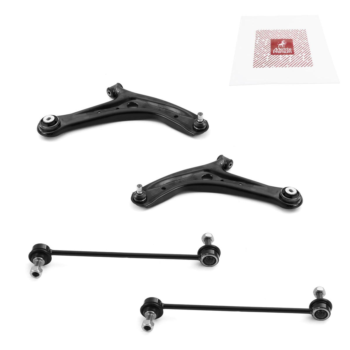 Metrix Premium Chassis Parts - 4 Pc Front Lower Control Arm & Front Sway Bar Stabilizer End Link Kit Fits 11-19 Ford Fiesta, 16-