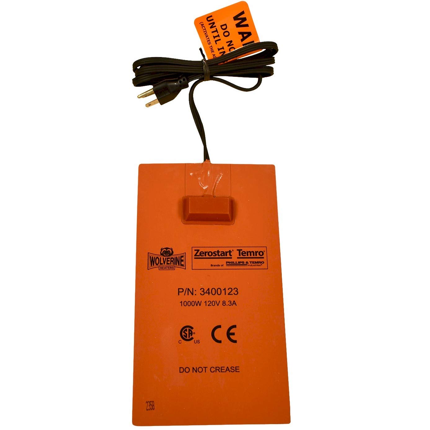 Zerostart 3400123 Silicone Pad Heater Engine Oil, Transmission Fluid, Reservoir and Hydraulic Fluid Heater, 6&quot; (15 cm) x 10¾&quot; (27 cm) | CSA Approved | 120 Volts | 1000 Watts