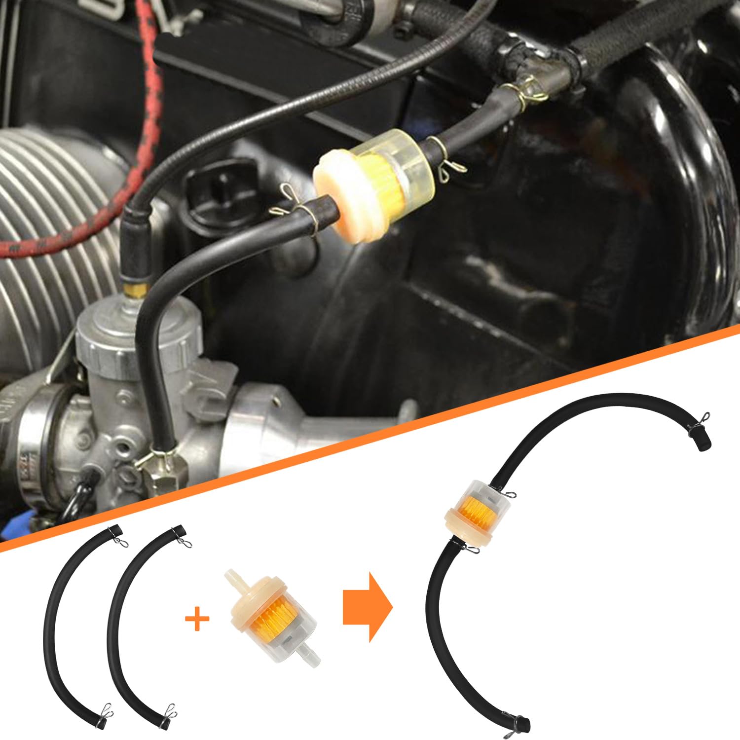 Holato Gas Fuel Line Hose Clamps Fuel Filters With Inline Shut Off Valve Petcock Set For 50Cc 70Cc 90Cc 110Cc 125Cc 150Cc Taotao Coolster Apollo Baja Atv Four Wheeler Dirt Pit Bike (Black)