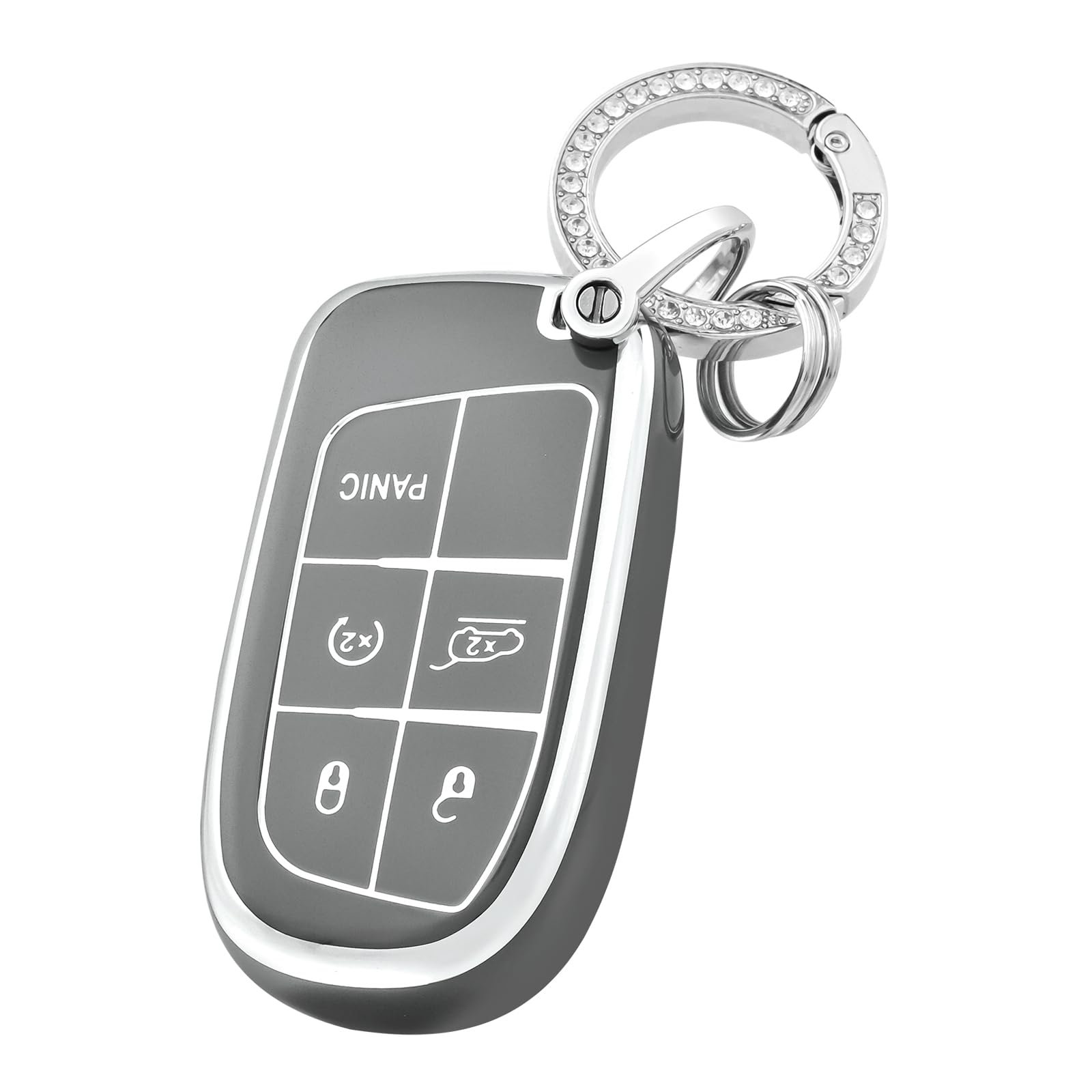OFFCURVE Key Fob Cover with Keychain for Jeep Dodge, TPU Key Cover Case for Jeep Grand Cherokee Renegade Chrysler 200 300 Dodge 