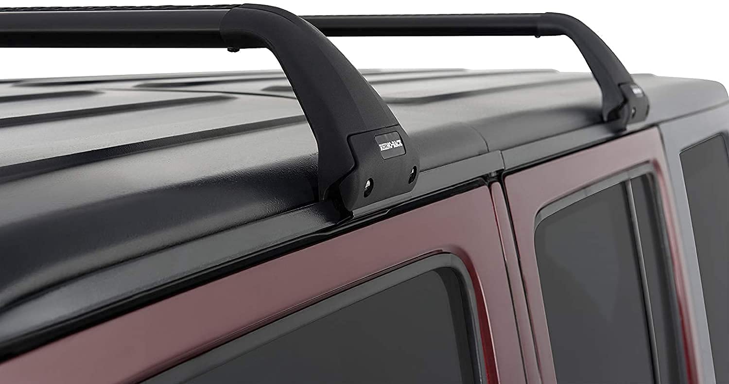 Rhino-Rack Roof Rack Compatible With Jeep Wrangler Unlimited Jk Jl Jt Gladiator 4 Door Hard Top, Gutter Mount, Powder Coated Aluminum Vortex Bars, High Strength Glass Filled Nylon Legs, Black (Sg59)