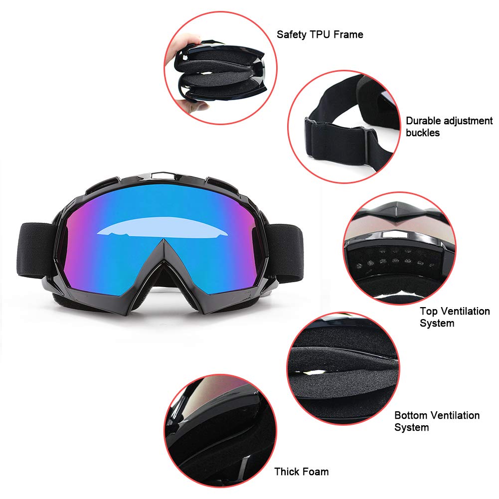 Sposune Dirt Bike Goggles - Uv400 Motorcycle Motocross Riding Goggles - Windproof, Dustproof For Adults Men Women Youth