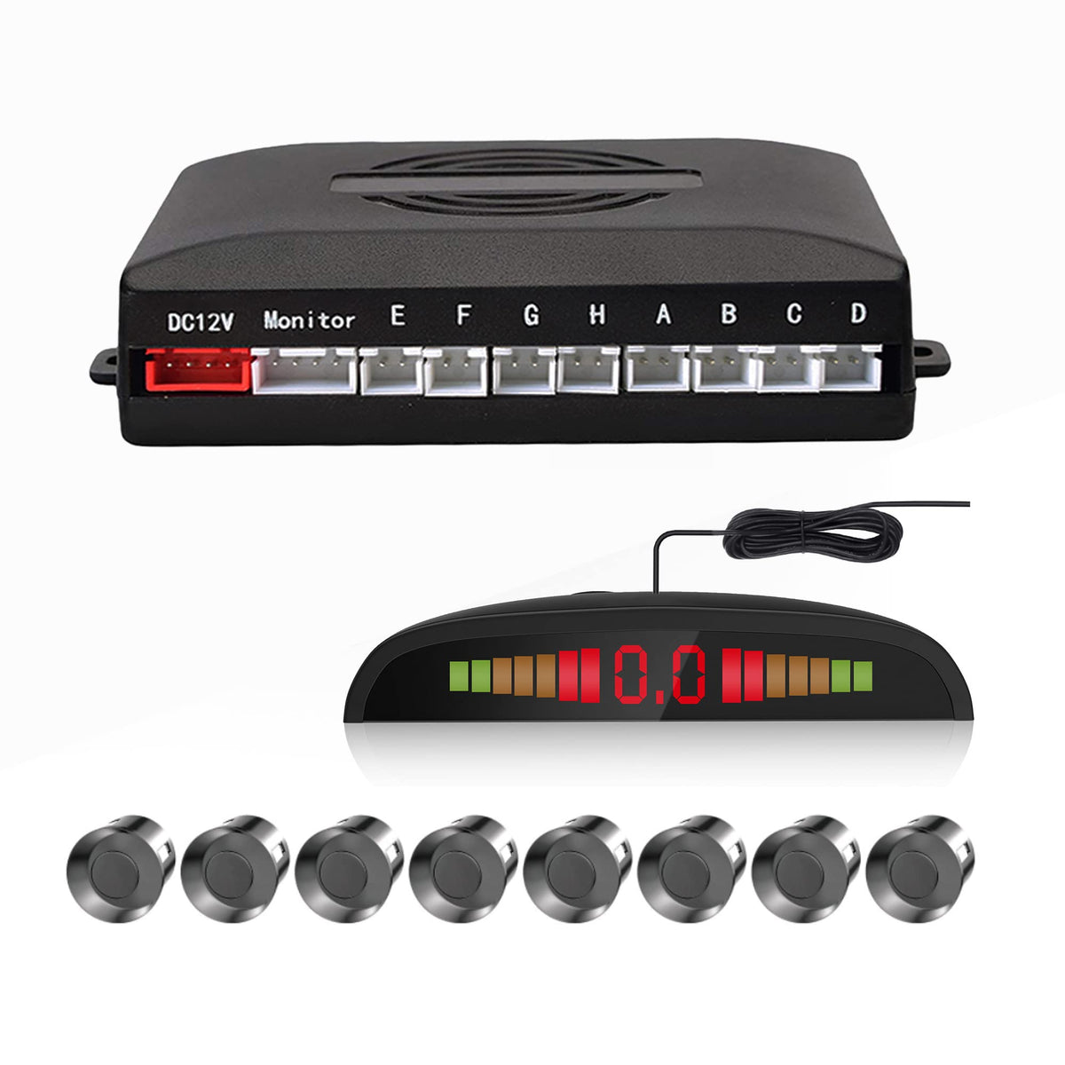 Car Auto Reverse Parking Radar System with 8 Parking Sensors Distance Detection + LED Distance Display + Sound Warning (Gray Col
