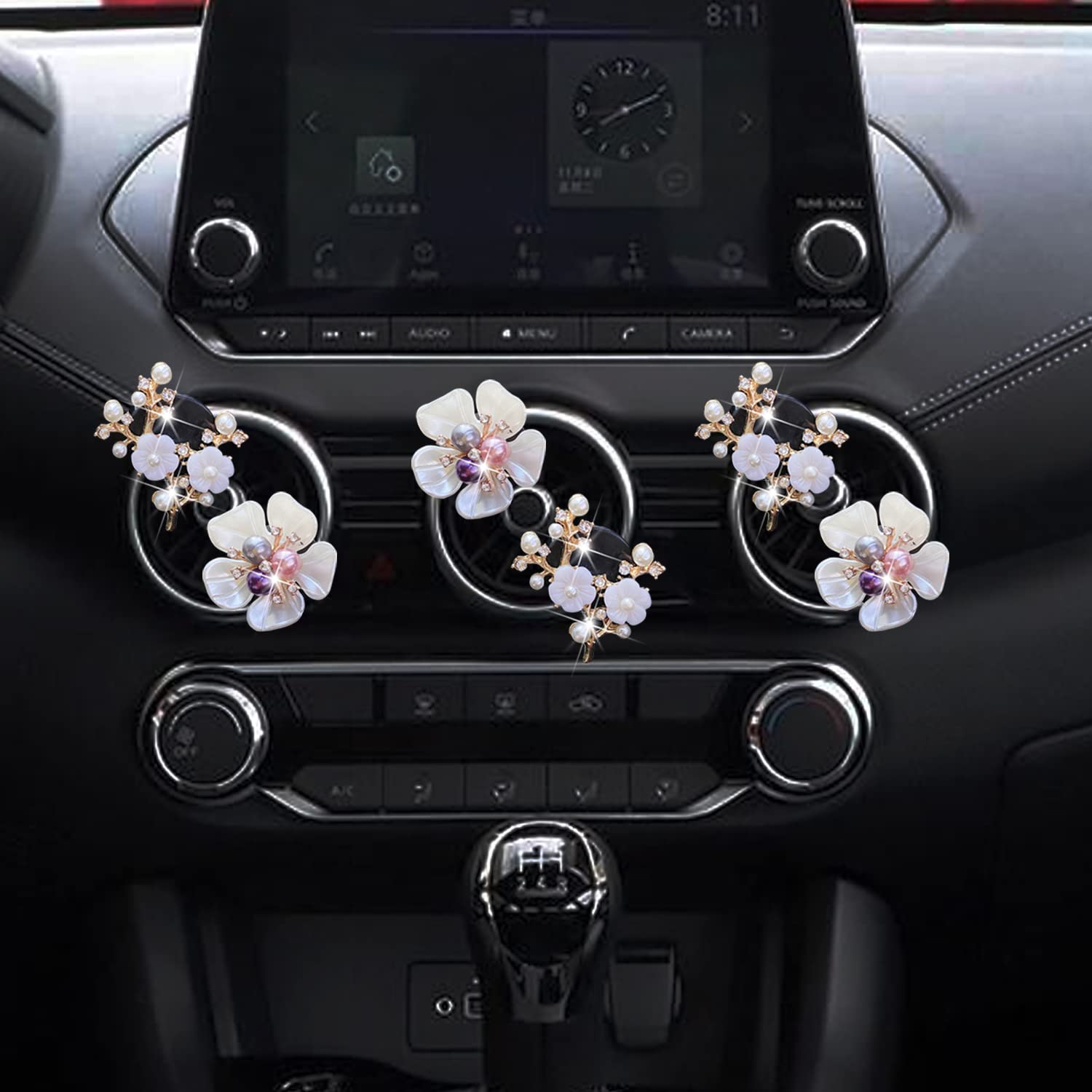 Bling Flower Air Vent Clips, 6 Pcs Cute Daisy Car Air Fresheners Vents Clips Car Diffuser Rhinestone Car Interior Decoration Charm Diamond Car Decor Bling Car Accessories For Women Girls