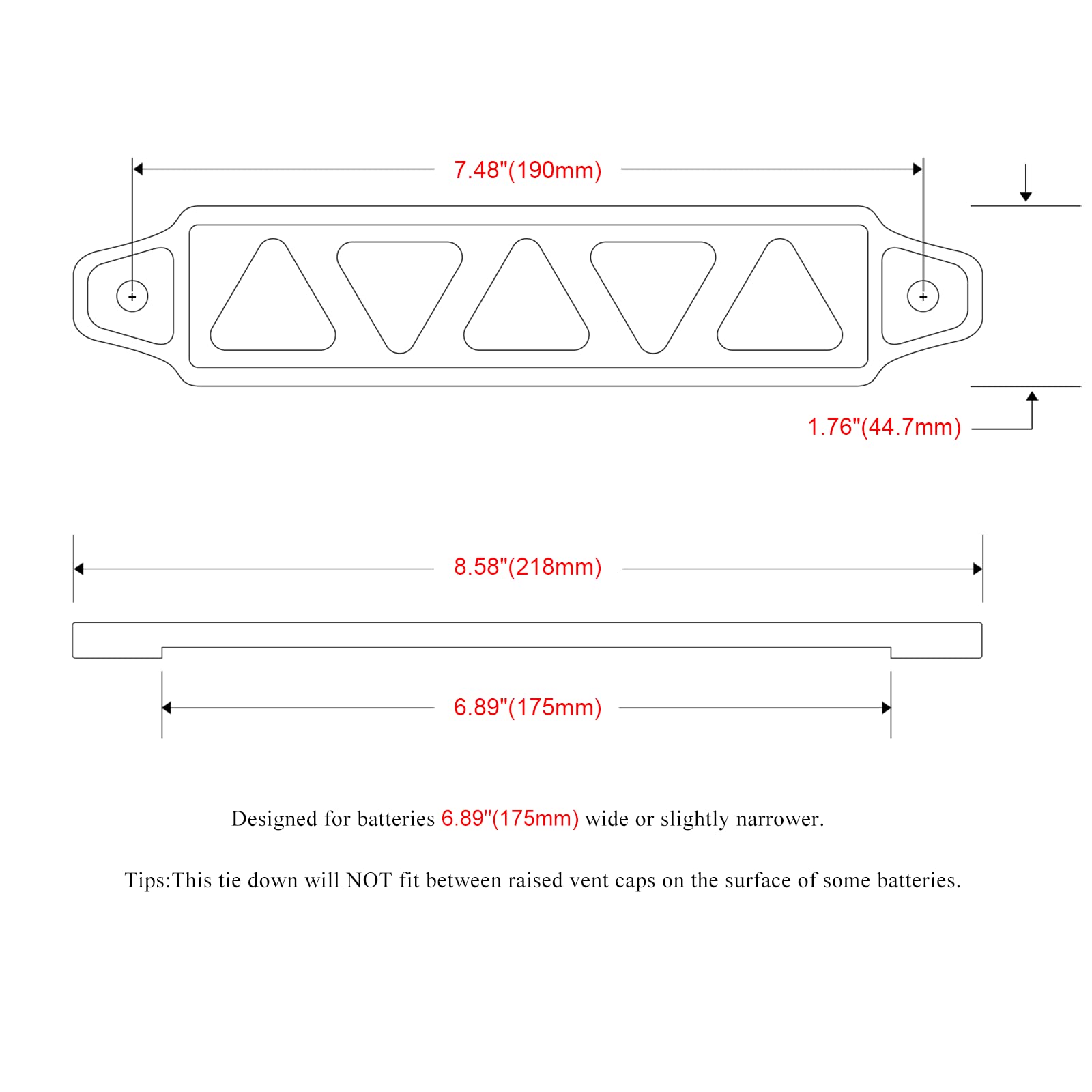 Aronova Battery Hold Down Sets,With Billet Aluminum Battery Tie Down Bracket And 18-8(304) Stainless Steel J Bolts (Silver, 10 I