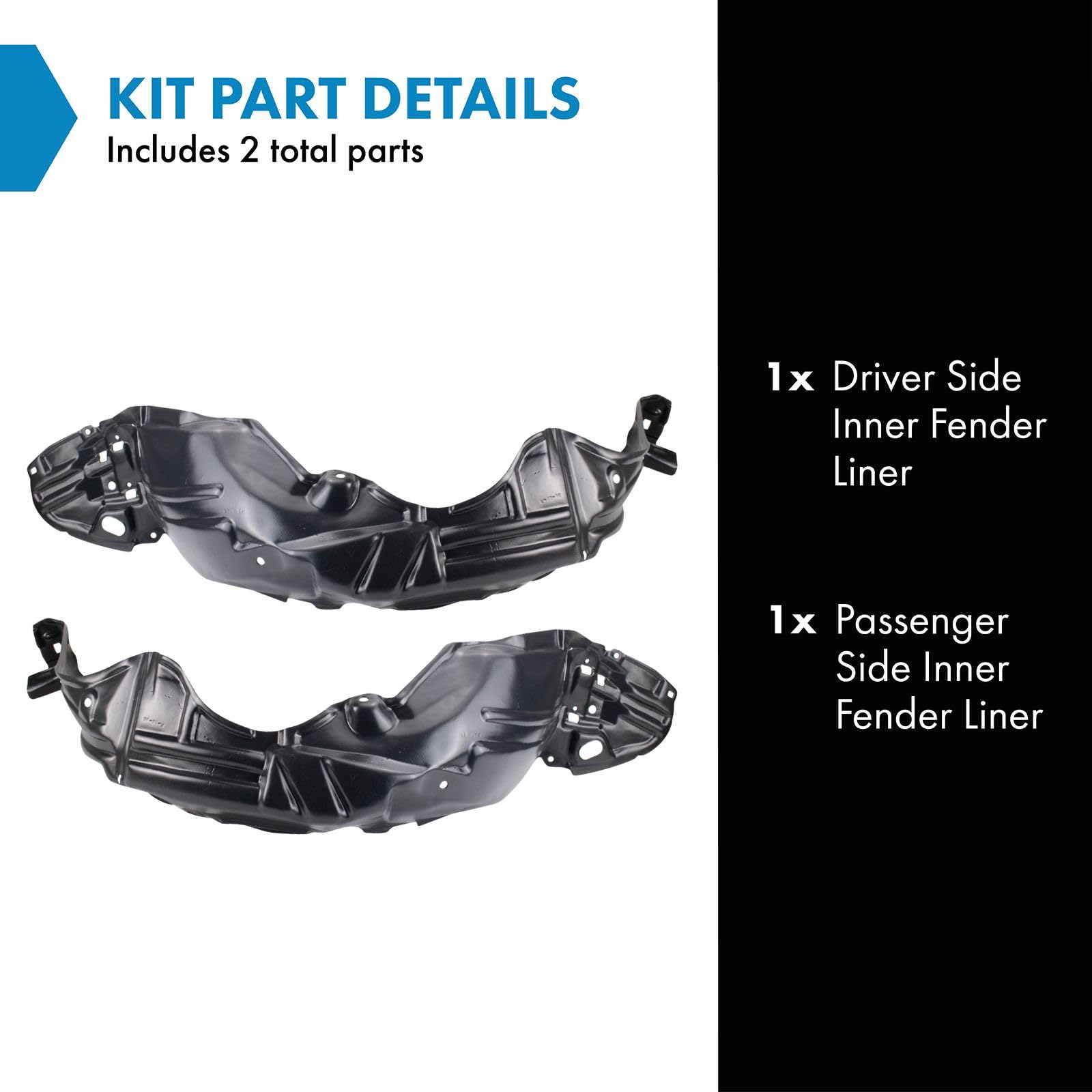 Trq Inner Fender Liner Set Compatible With 2018-2019 Toyota Prius C To1248241 To1249241