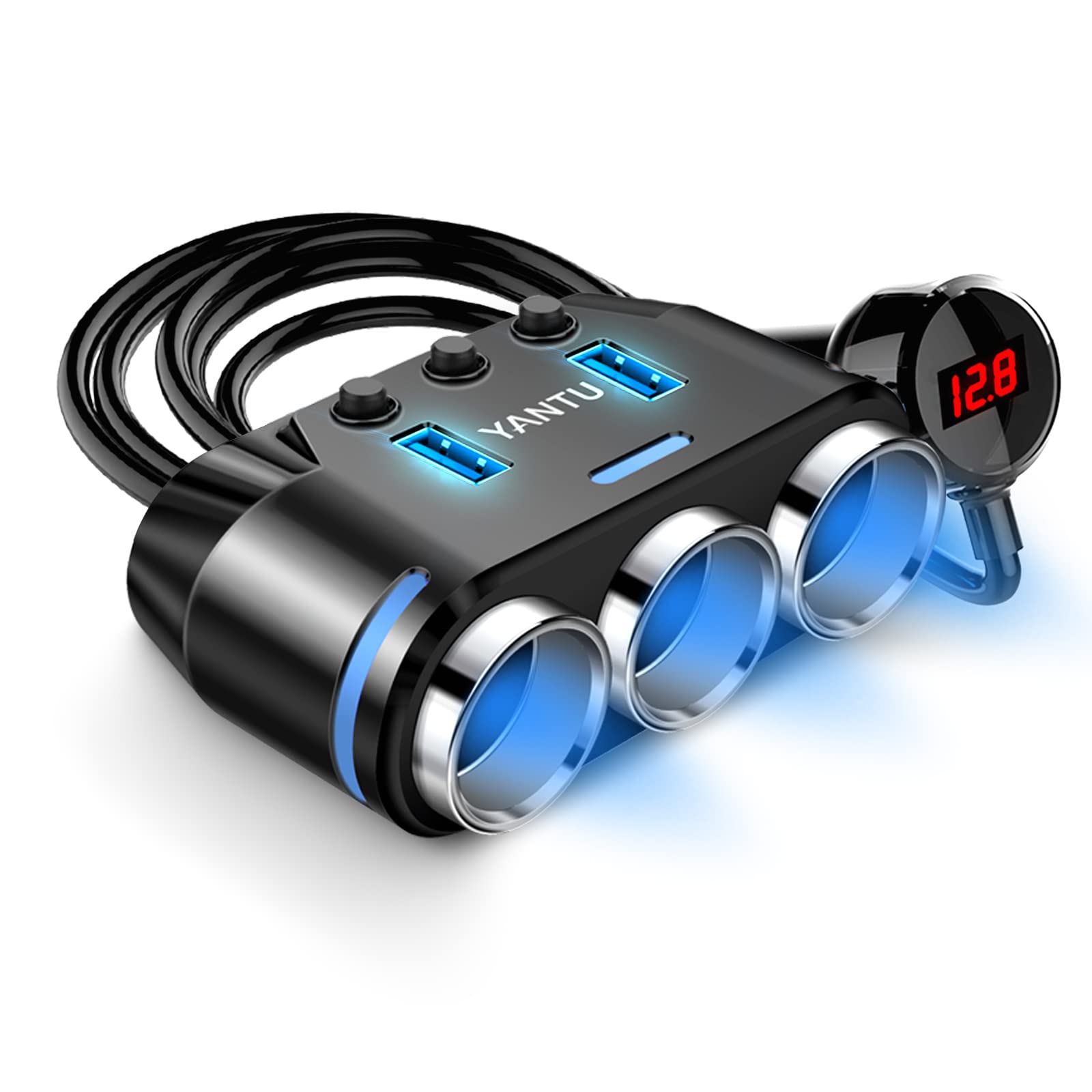 YANTU Cigarette Lighter Adapter 150W Cigarette Lighter USB Charger with 12V USB Socket, Car Cigarette Lighter Multi Socket with 